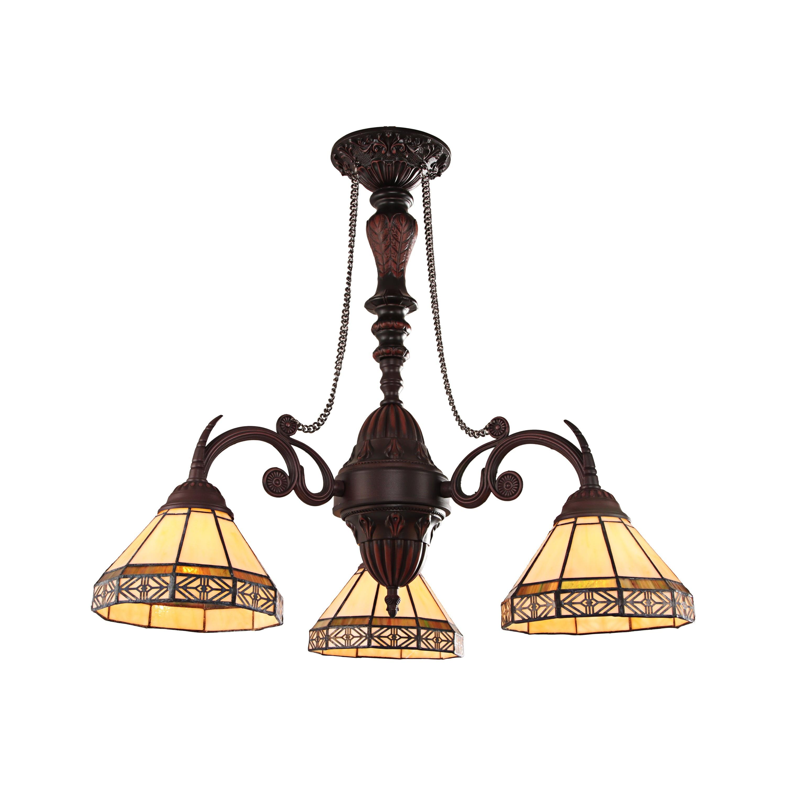 Bronze Mini 3-Light Plug-in Chandelier with Stained Glass Shades