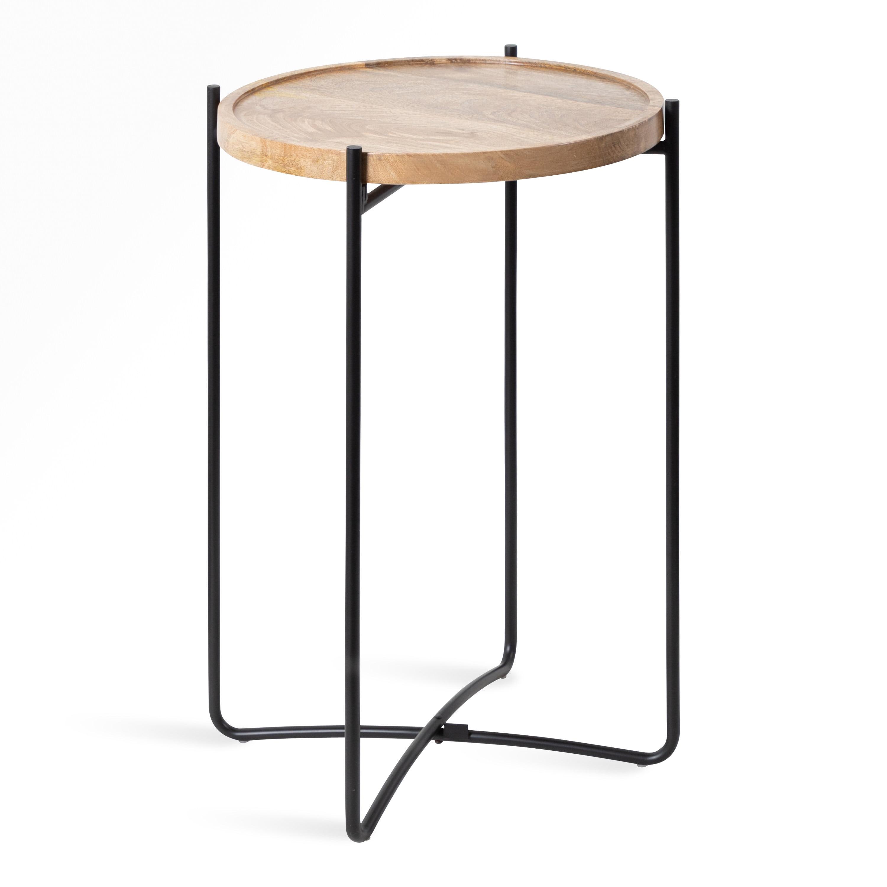 Natural Mango Wood and Black Iron Round Side Table