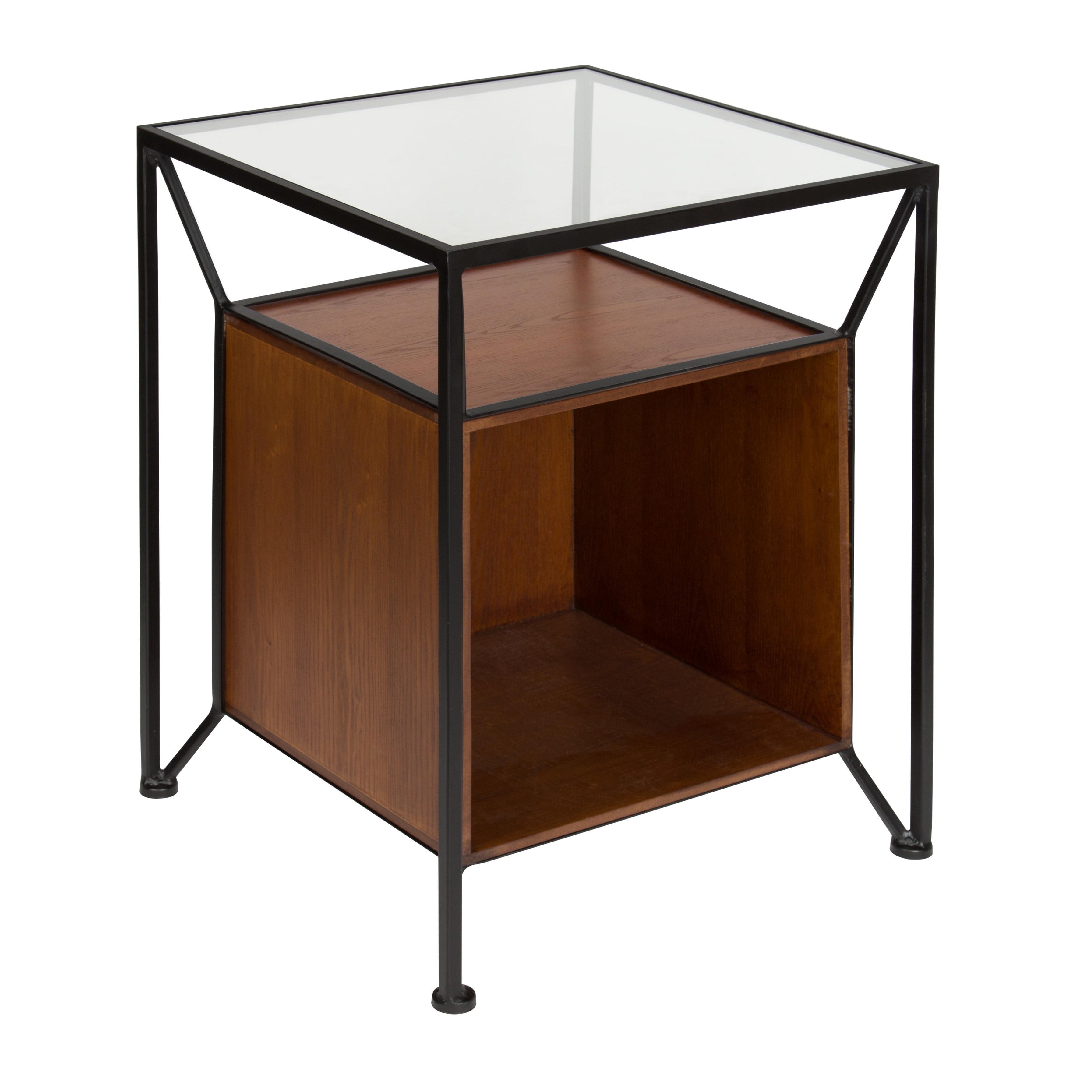 Kate and Laurel Garrod Square Metal Side Table, 18x18x24, Black and Walnut Brown