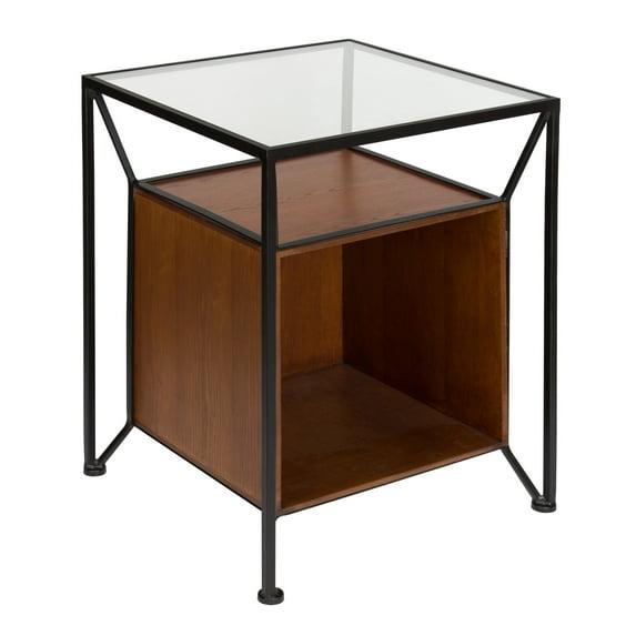 Kate and Laurel Garrod Square Metal Side Table, 18x18x24, Black and Walnut Brown
