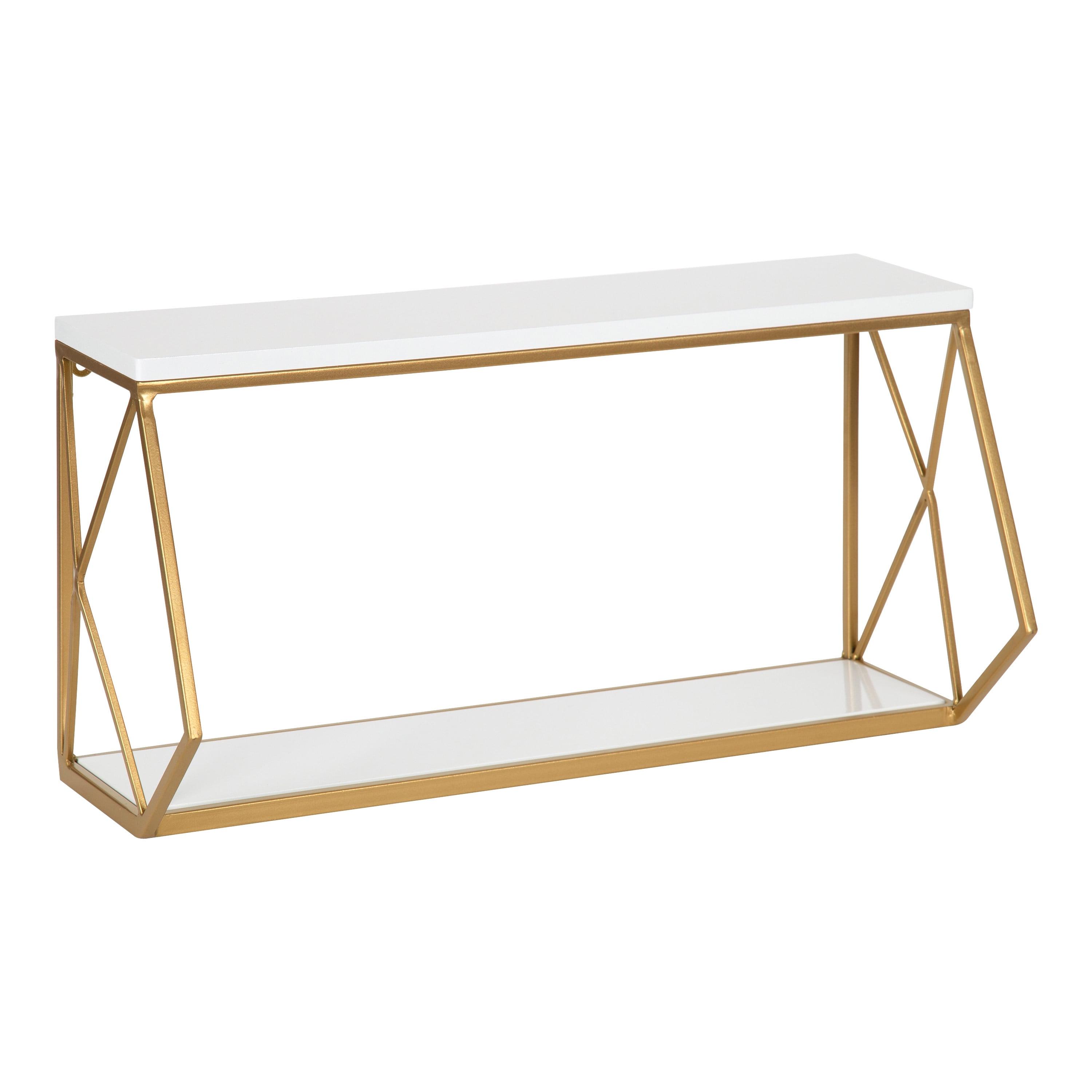 24.5" White and Gold Metal Geometric Wall Shelf