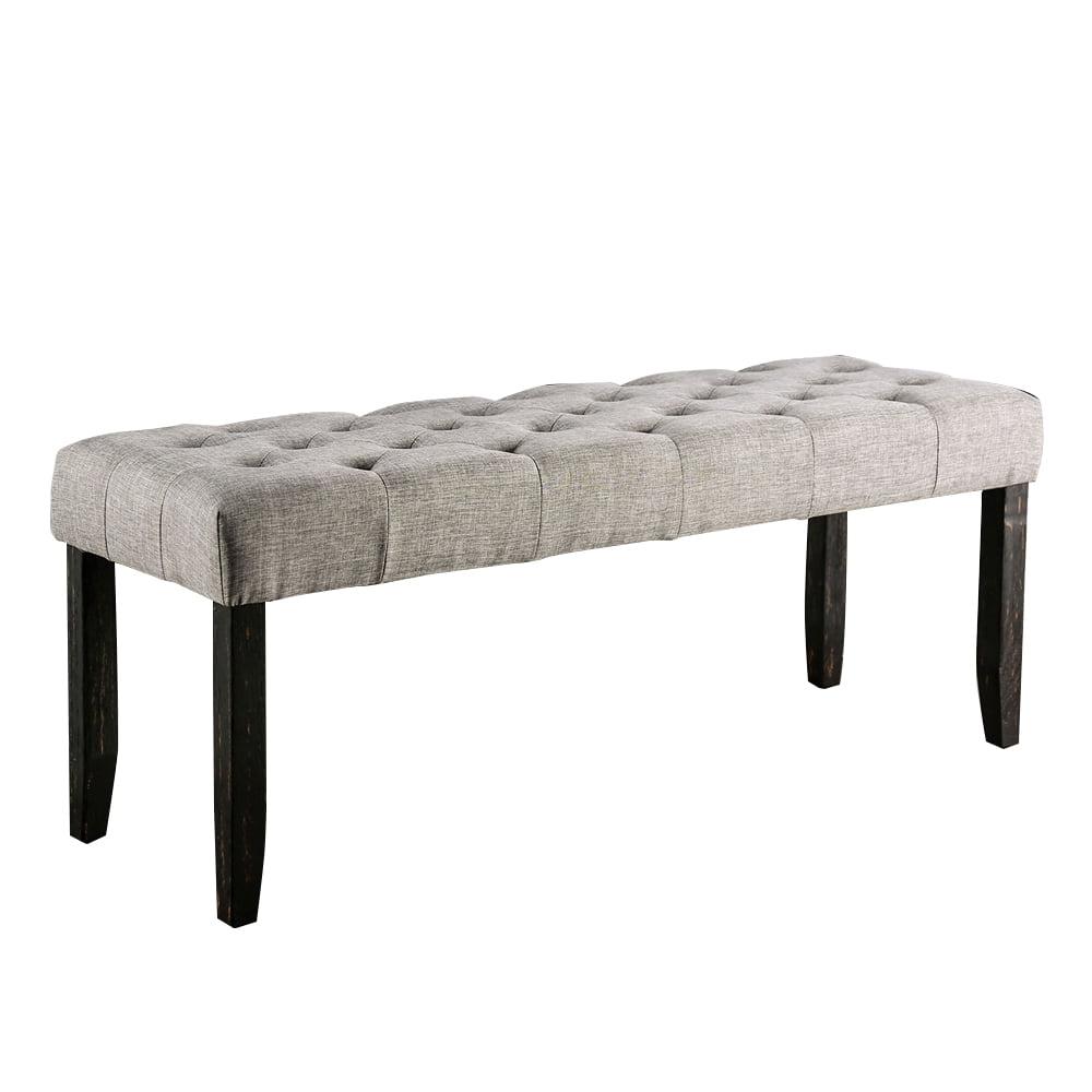 Light Gray Tufted Fabric Bench with Black Wood Legs