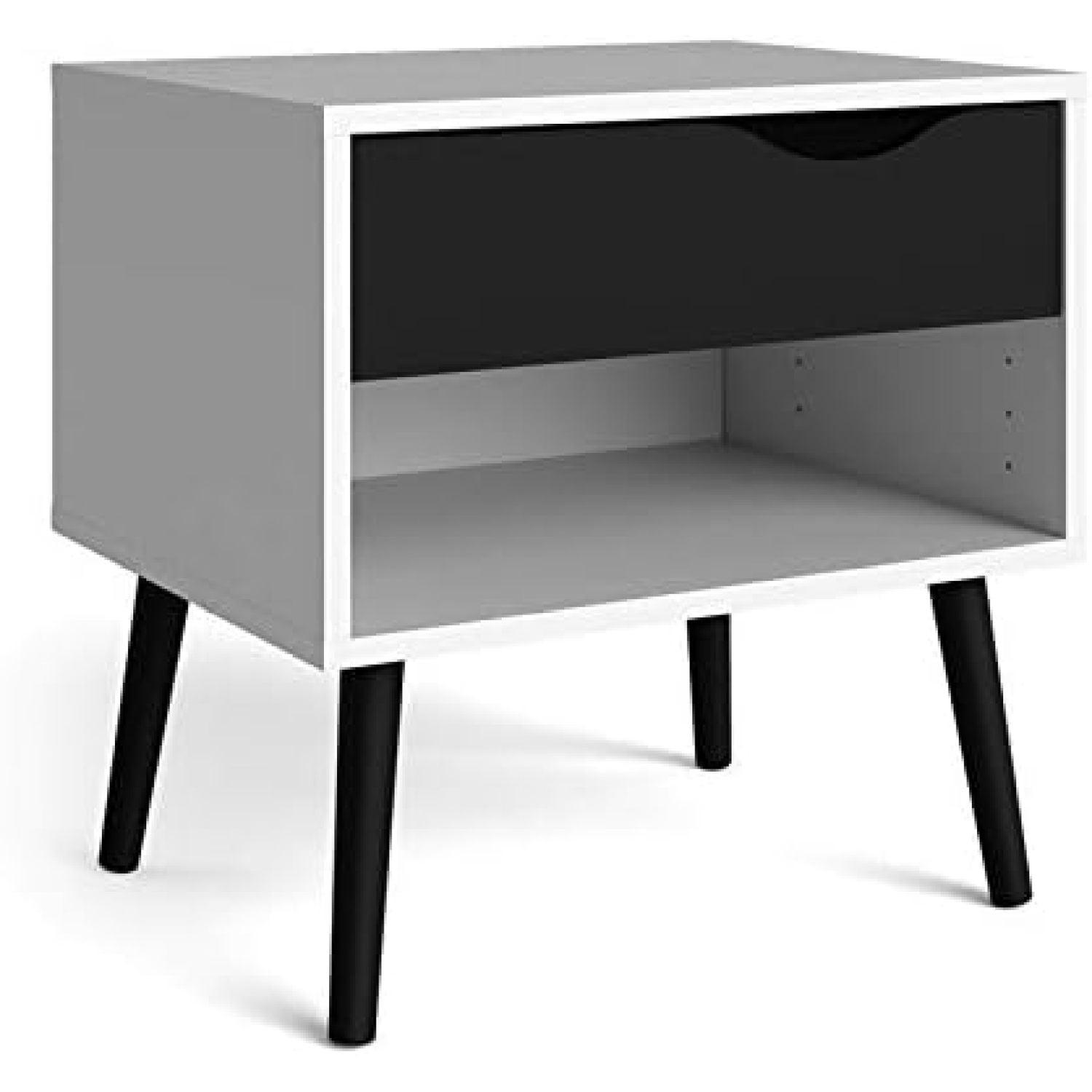 Diana Scandinavian Two-Tone White & Black Matte Nightstand with Drawer