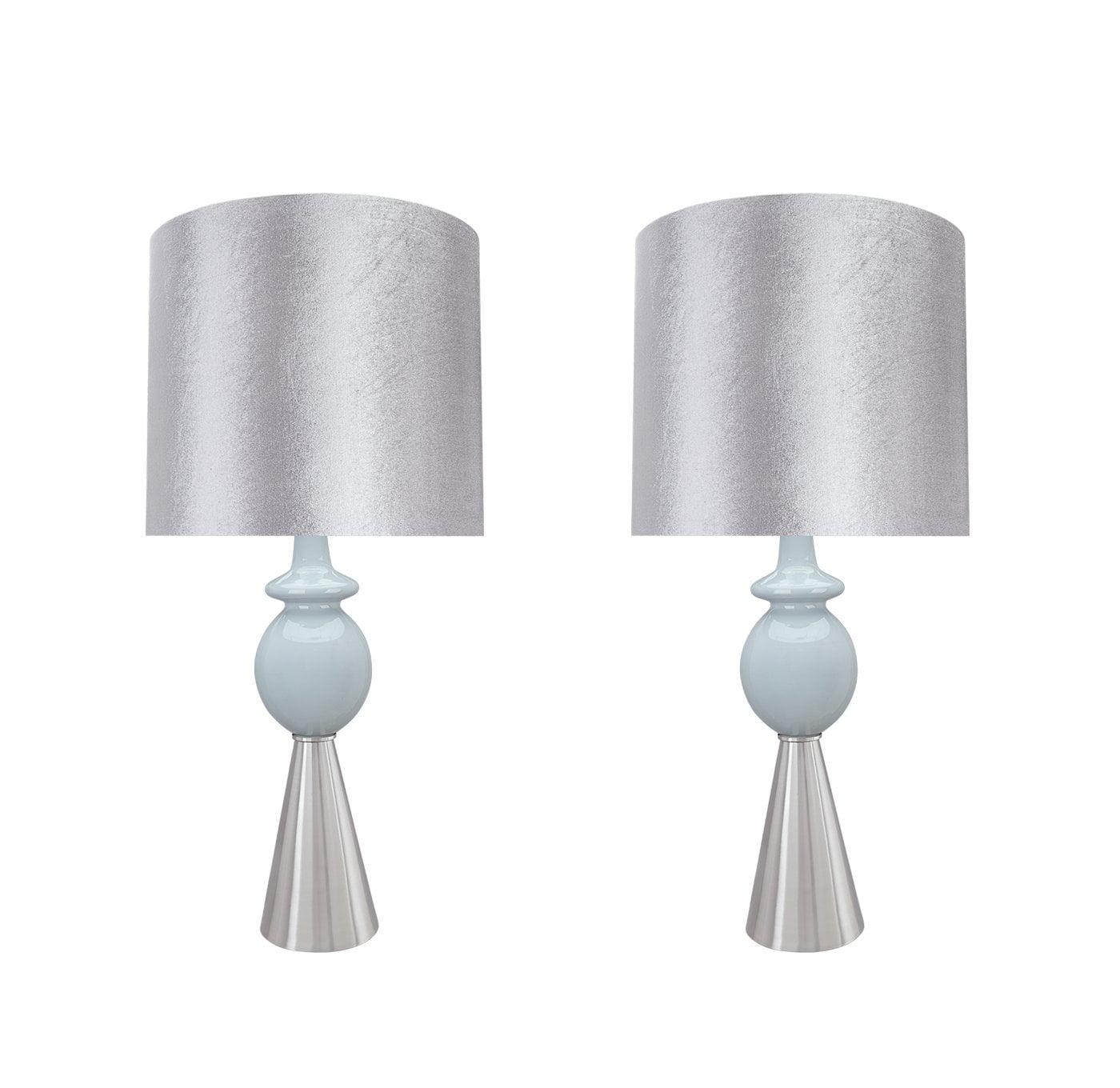 Aspen Creative 40162-12, Two Pack Set – 38" High Transitional Metal Table Lamp, Satin Nickel Finish and Drum Shaped Lamp Shade in Silver, 17" Wide