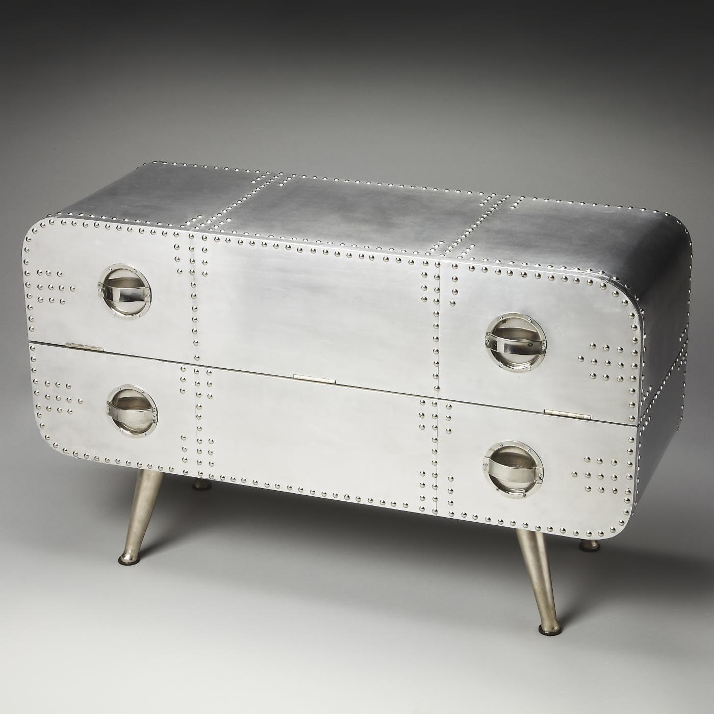 Midway Aviator 43" Silver Metal Console Chest with Tapered Legs