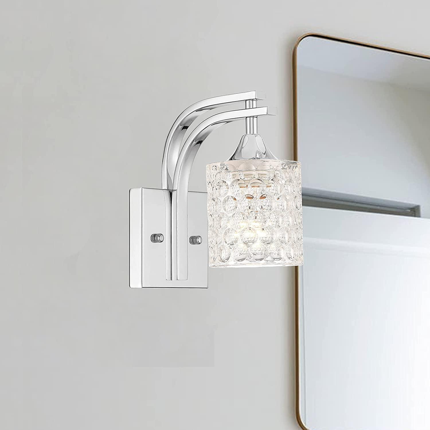 Polished Chrome Dimmable Vanity Wall Sconce with Glass Shade