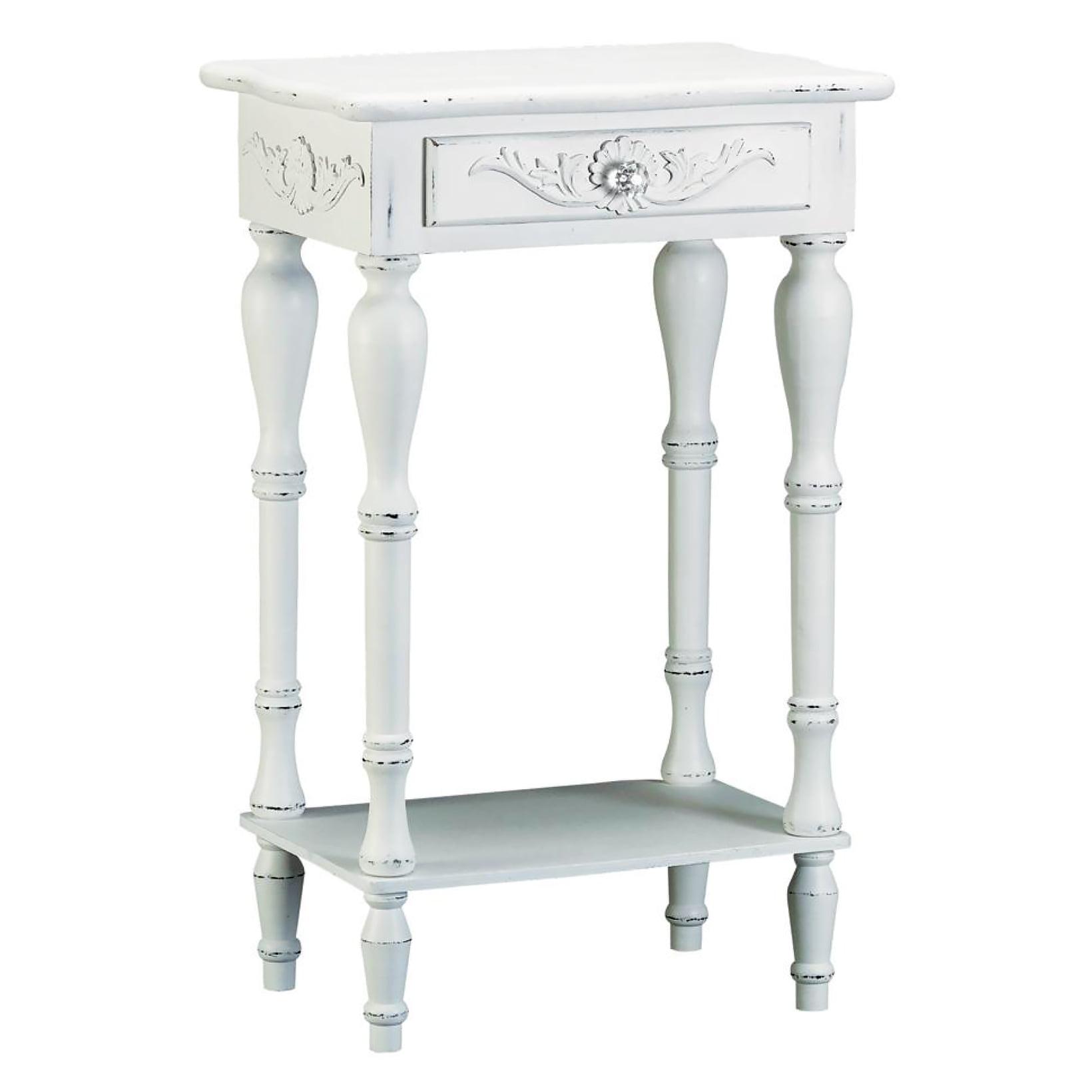 Emmeline Distressed White Wood Accent Table with Storage Drawer