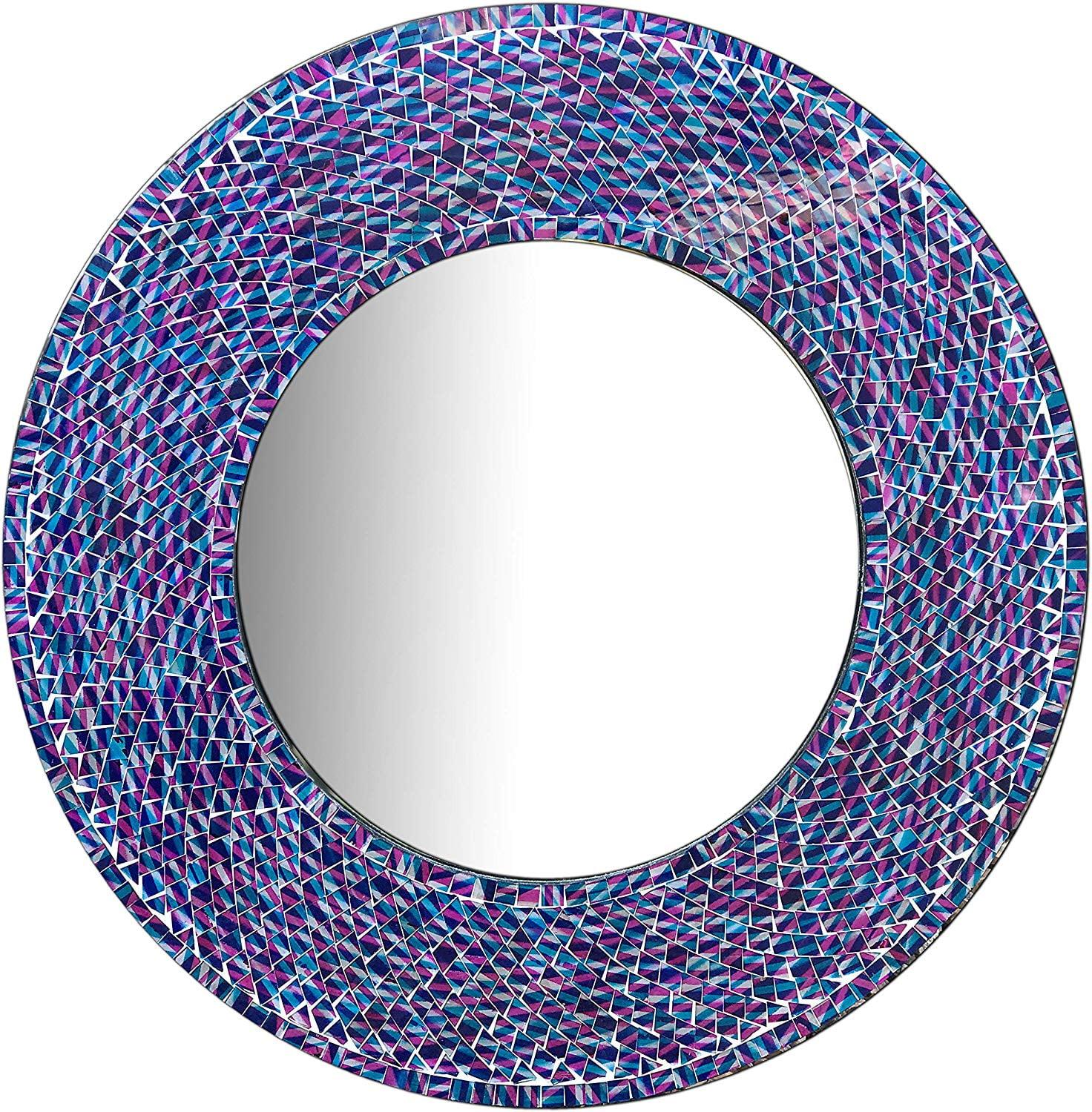 Elysian Mosaic 24" Round Wall Mirror in Blue and Magenta