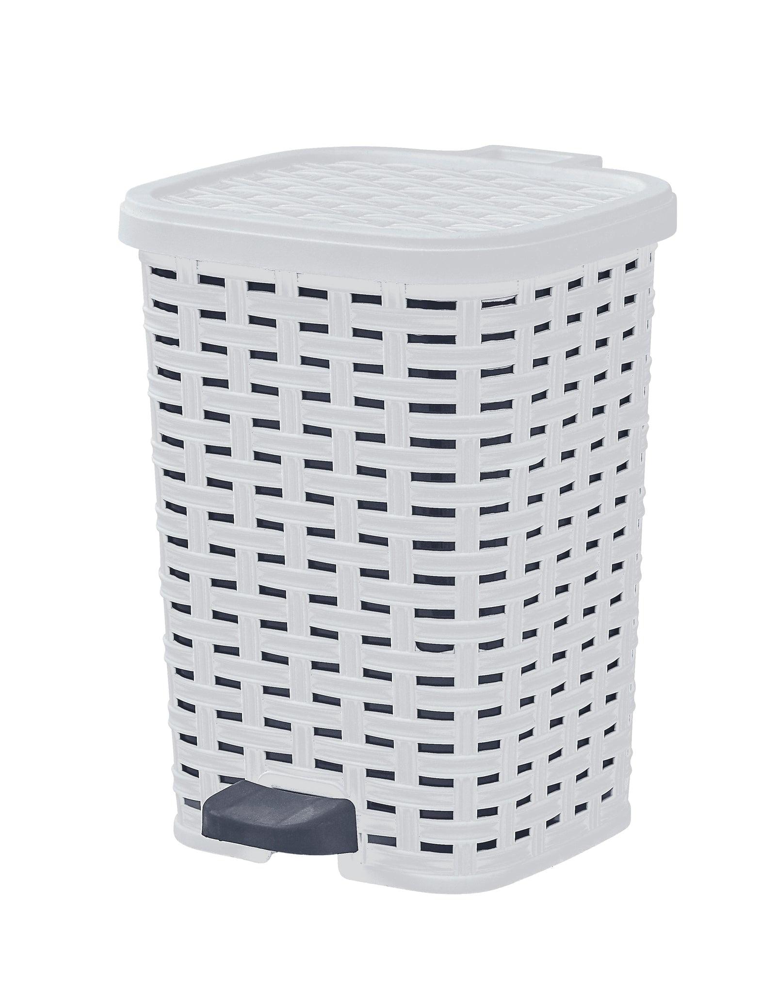 White Wicker Style Plastic Step-On Trash Can