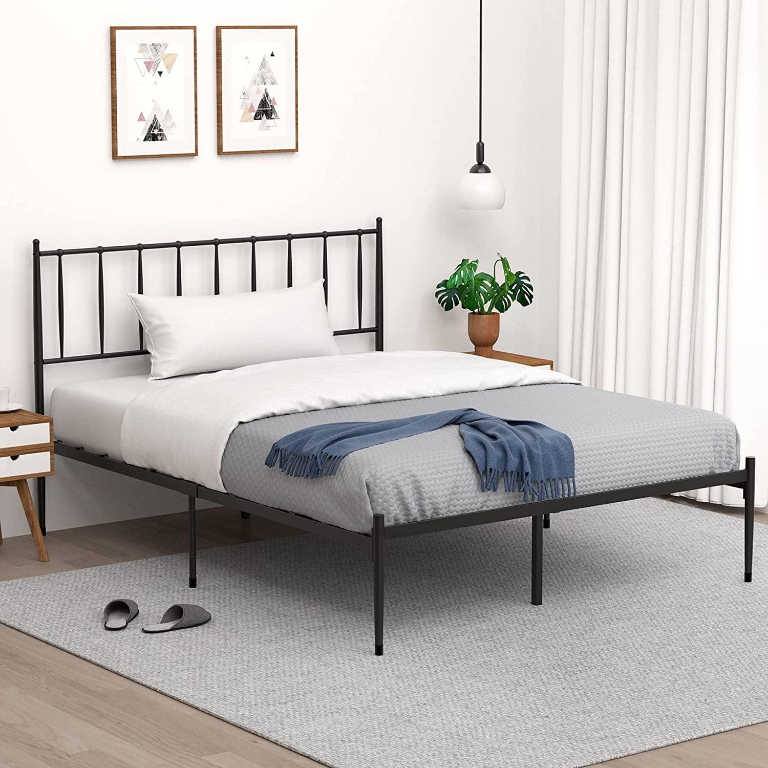 Queen Size Metal Platform Bed Frame, Classic Design with Steel Slat Support, Under Bed Storage, No Box Spring Needed, Black