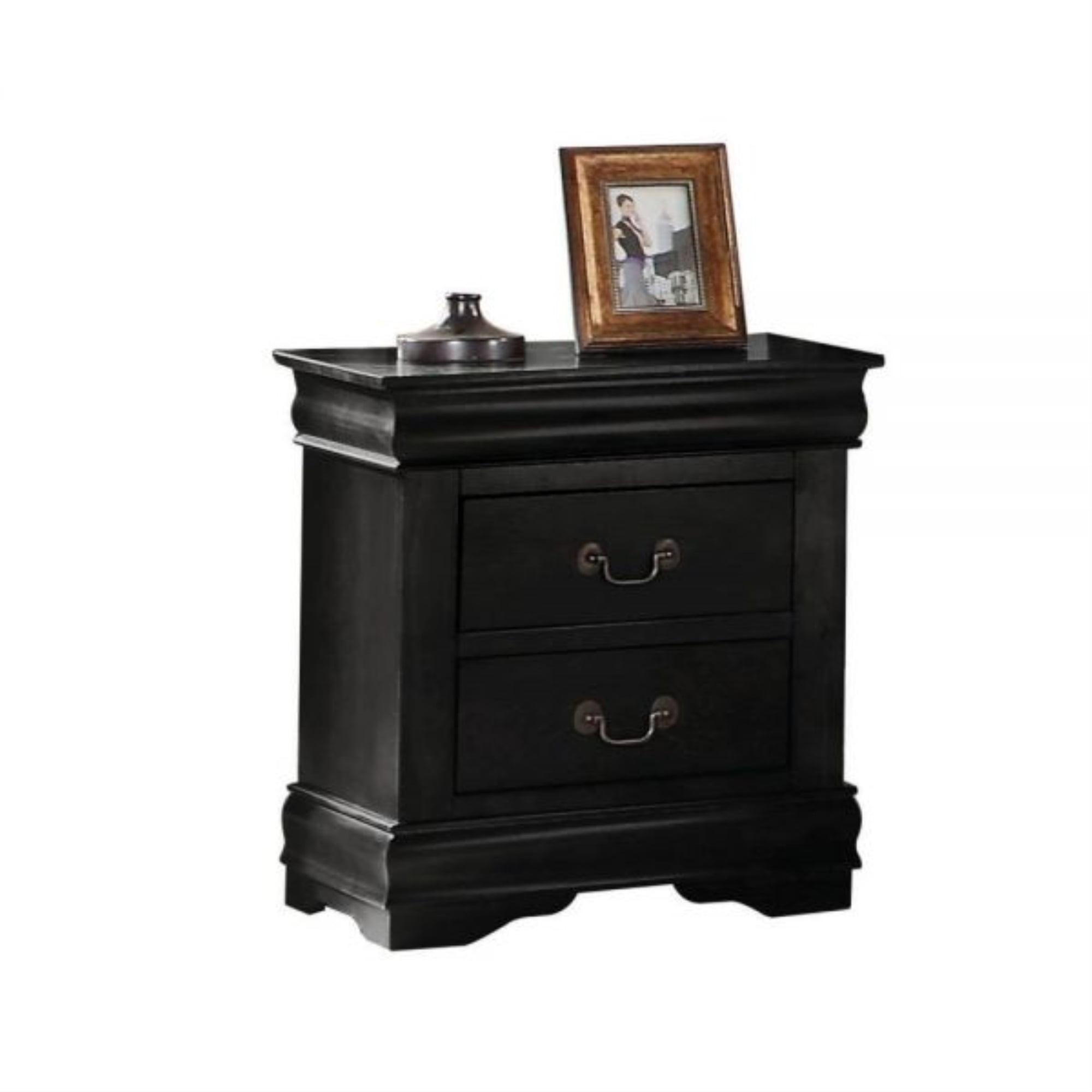 Louis Philippe Inspired 2-Drawer Black Nightstand