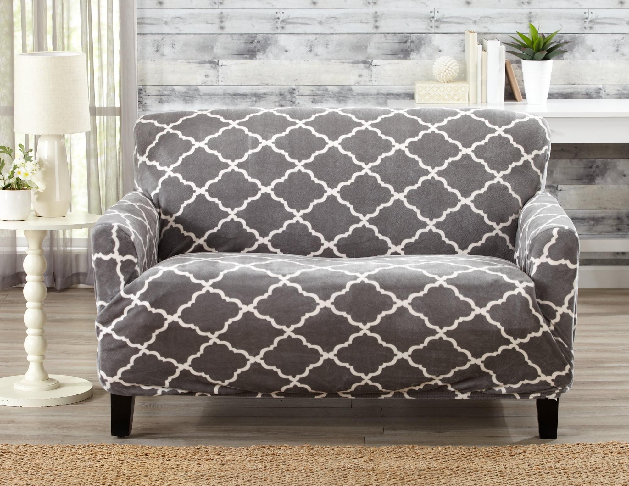 Gray Velvet Stretch Loveseat Slipcover