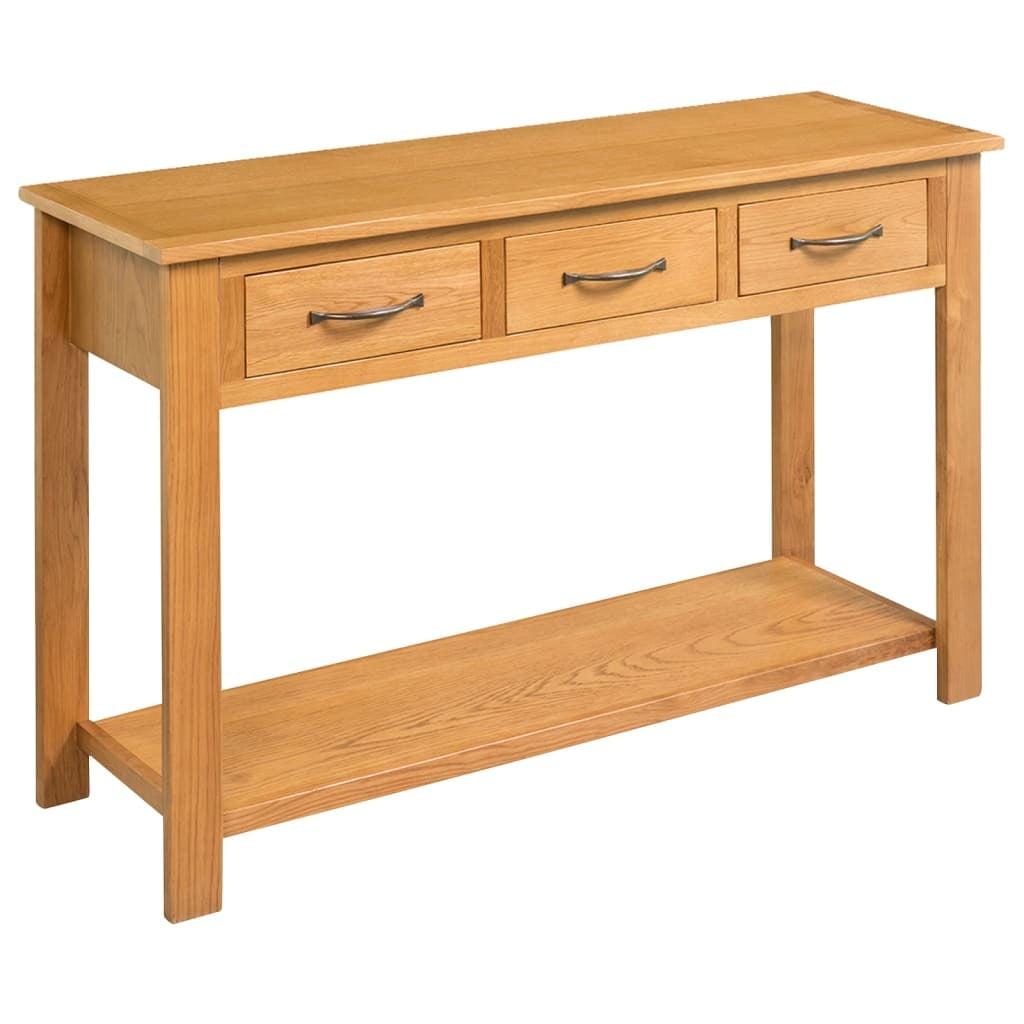 Solid Oak Wood Console Table with 3 Drawers and Shelf, 43.3"x13.7"x29.5"