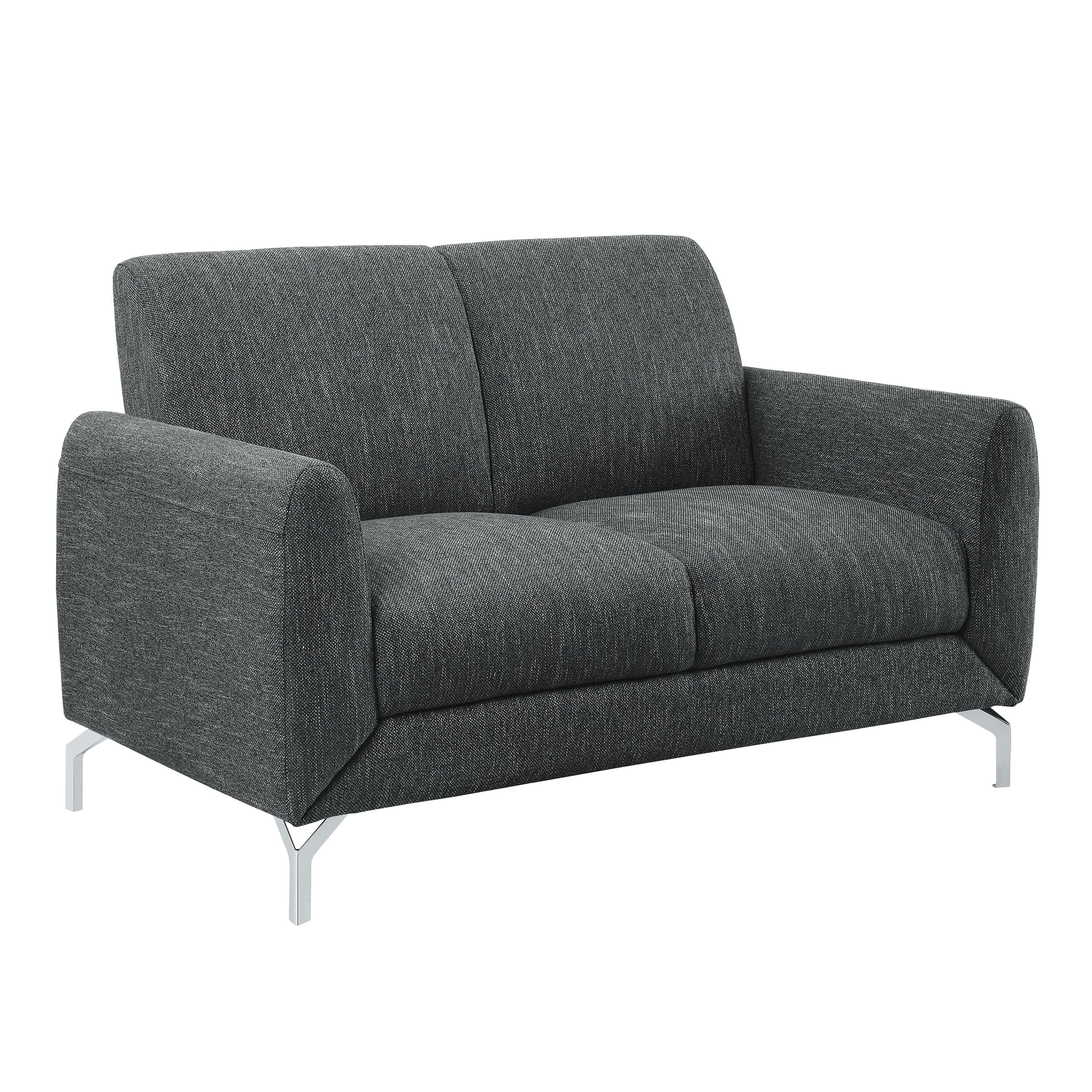 Modern Retro Dark Gray Fabric Love Seat with Chrome Legs