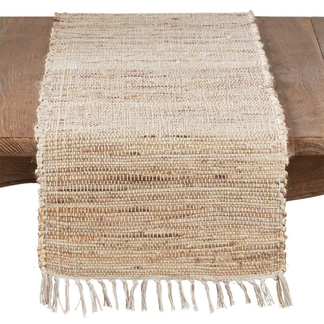 Natural Jute Chindi Table Runner with Tasseled Edges