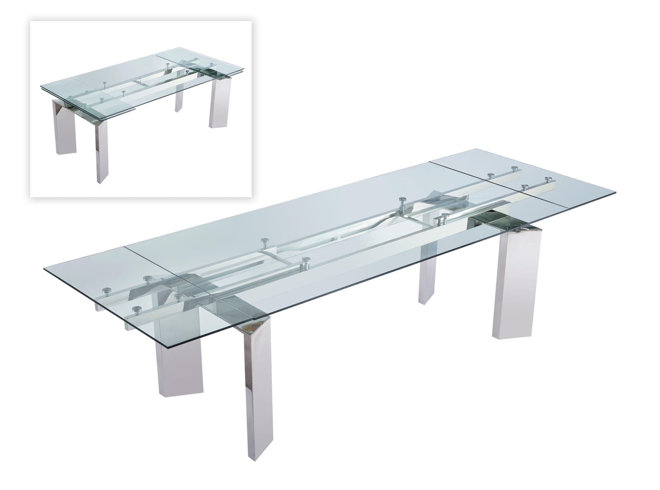 Viking Extendable Clear Glass Top Dining Table with Metal Base