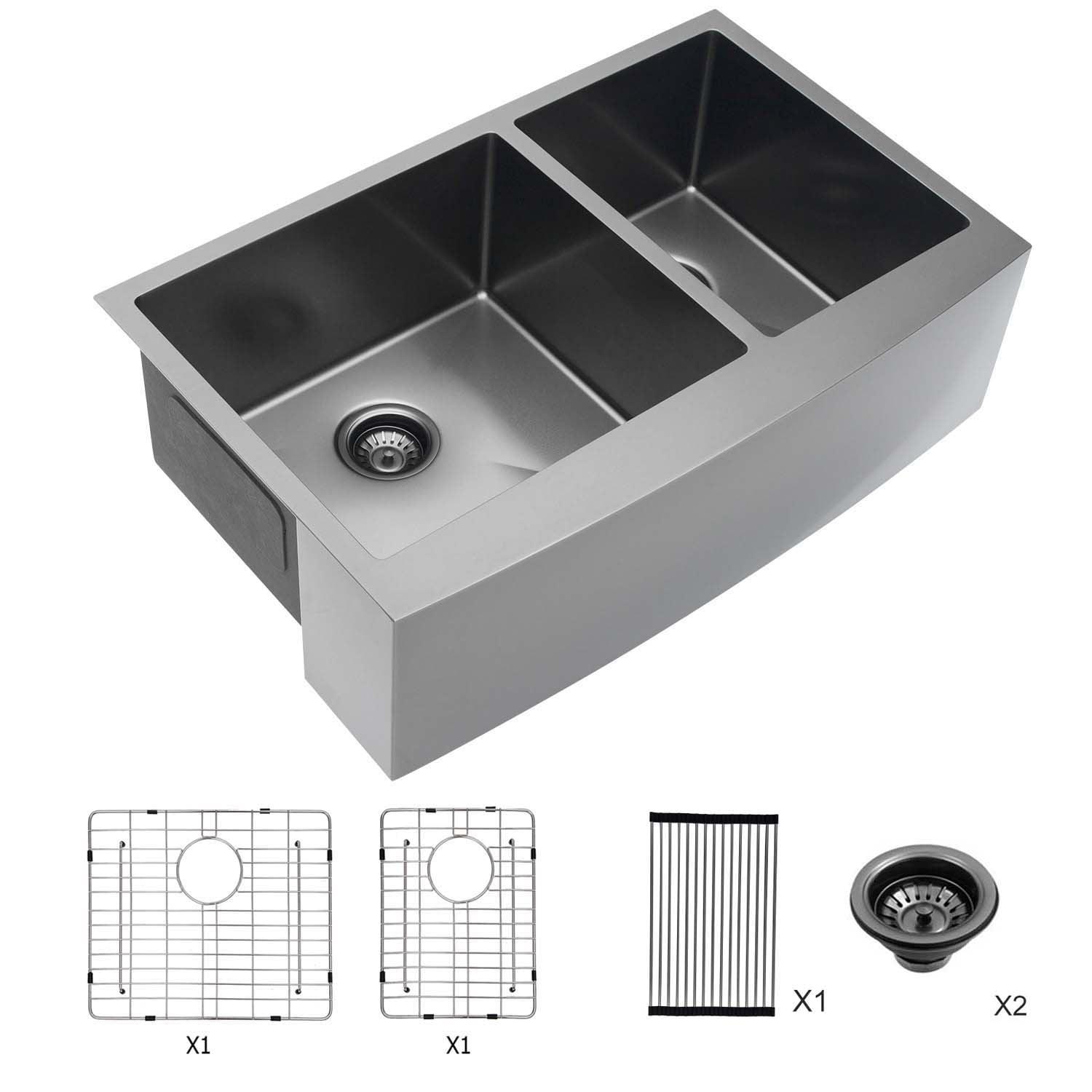 33" Gunmetal Black Stainless Steel Farmhouse Double Bowl Kitchen Sink