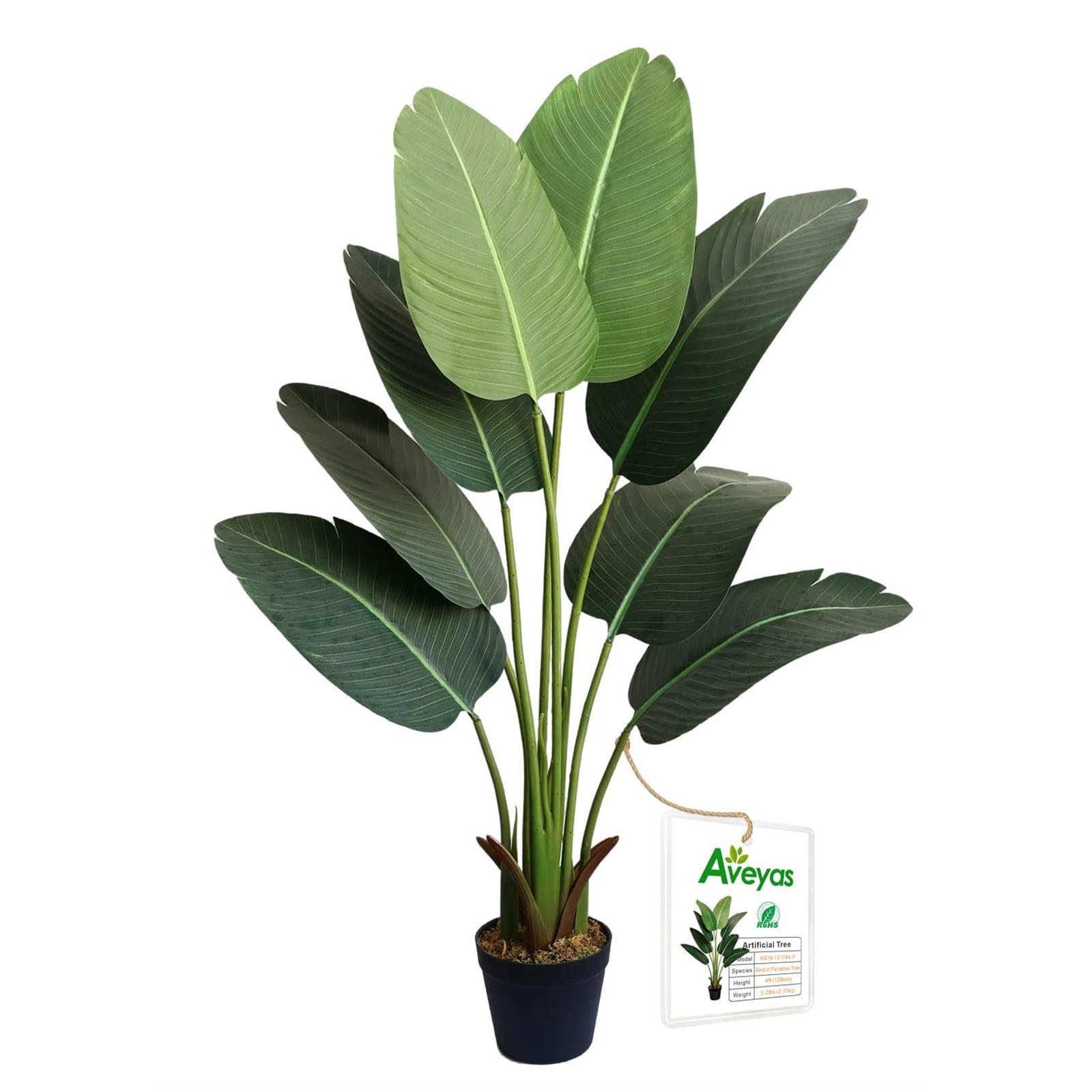 HOMEFAN Artificial Tree Bird of Paradise Artificial Plant 4 Feet Faux Plant with 8 Trunks Artificial Banana Leaf Fake Plants in Pot for Home Decor Indoor Living Room Outdoor Decor Housewarming Gift