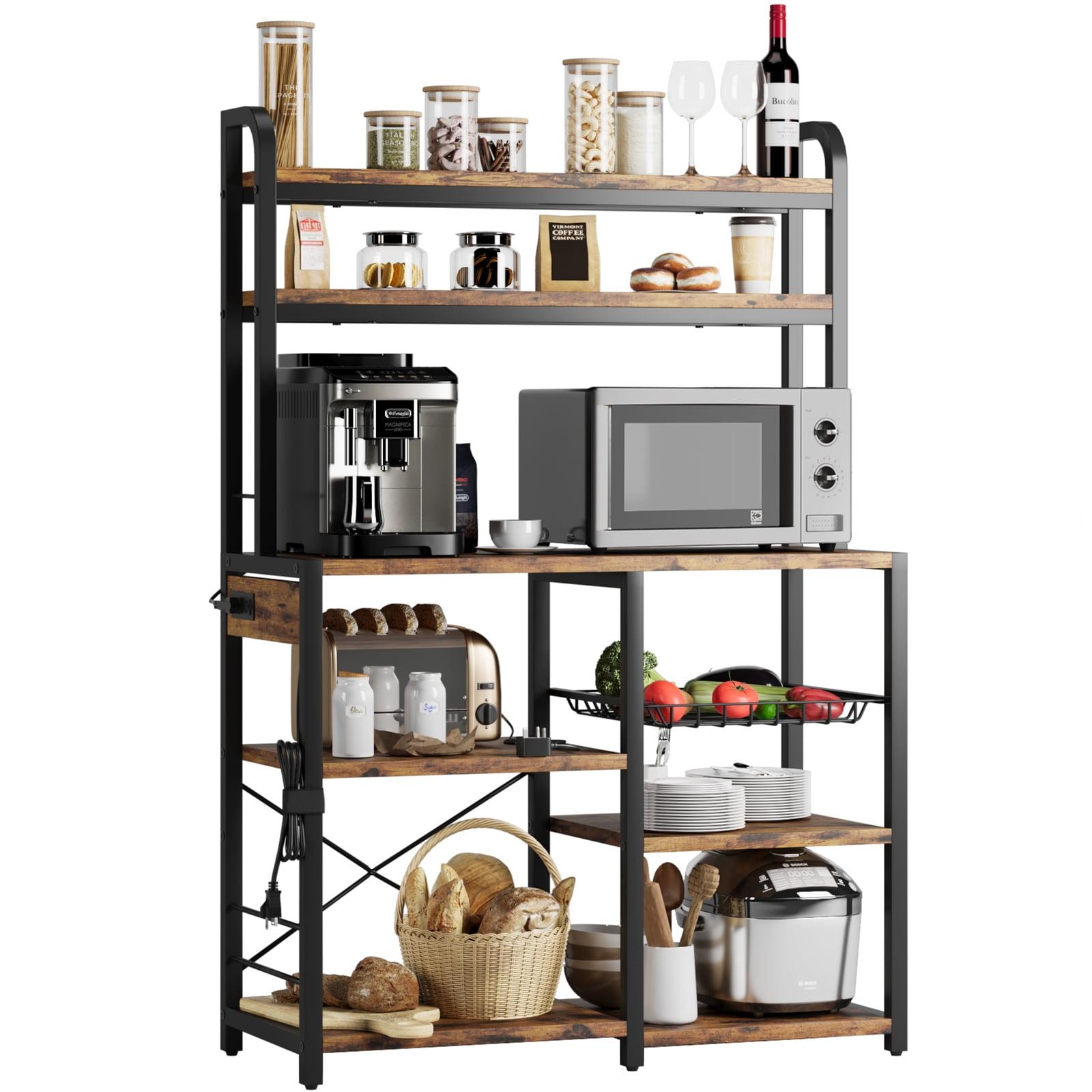 Tookss Bakers Rack with Power Outlet, Coffee Bar with Wire Drawer, Microwave Stand, Kitchen Buffet Table with Large Storage, 6-Tier Kitchen Storage Rack with Hutch for Dining, Living Room