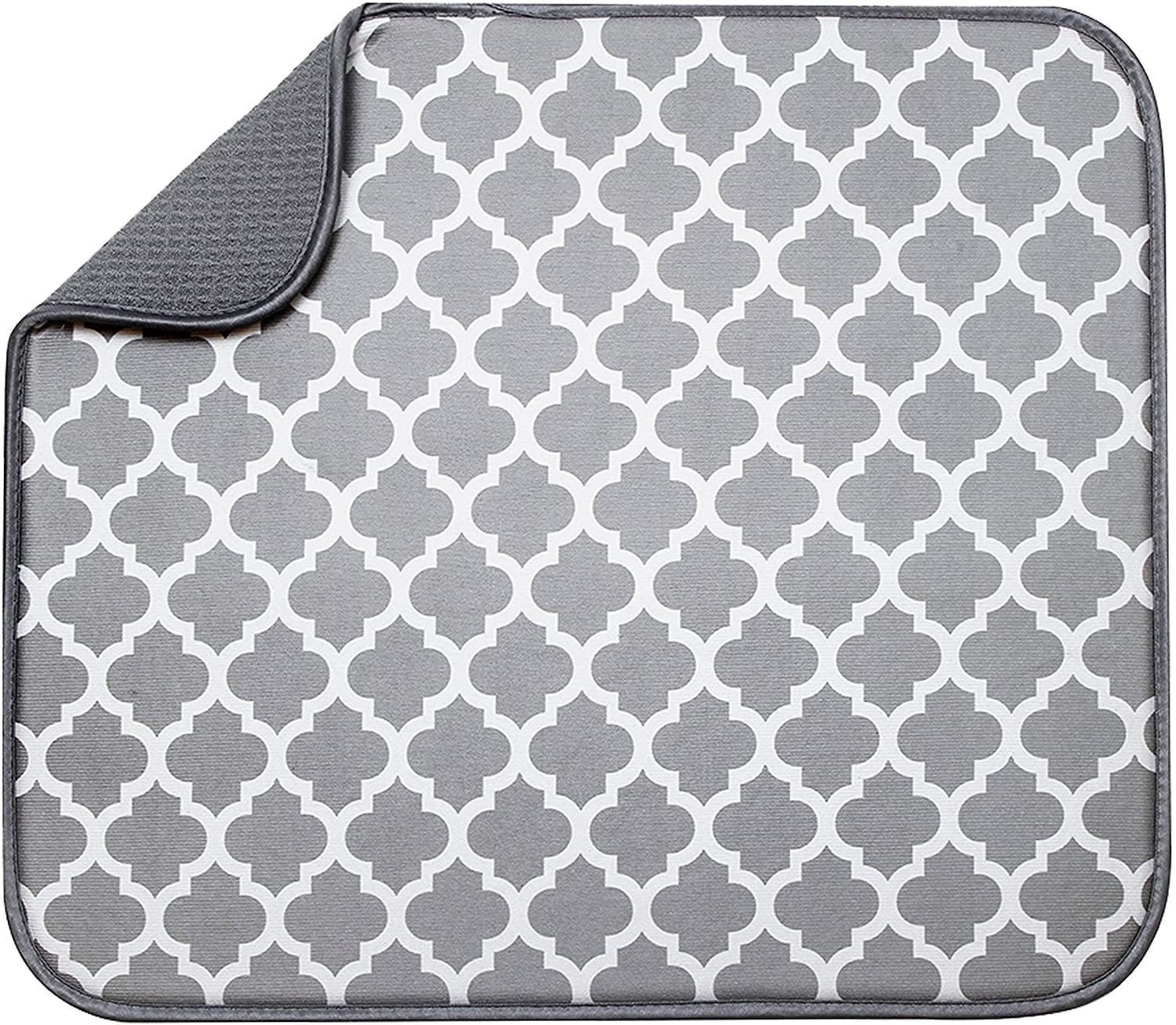 Gray and White Trellis Microfiber Foldable Dish Drying Mat