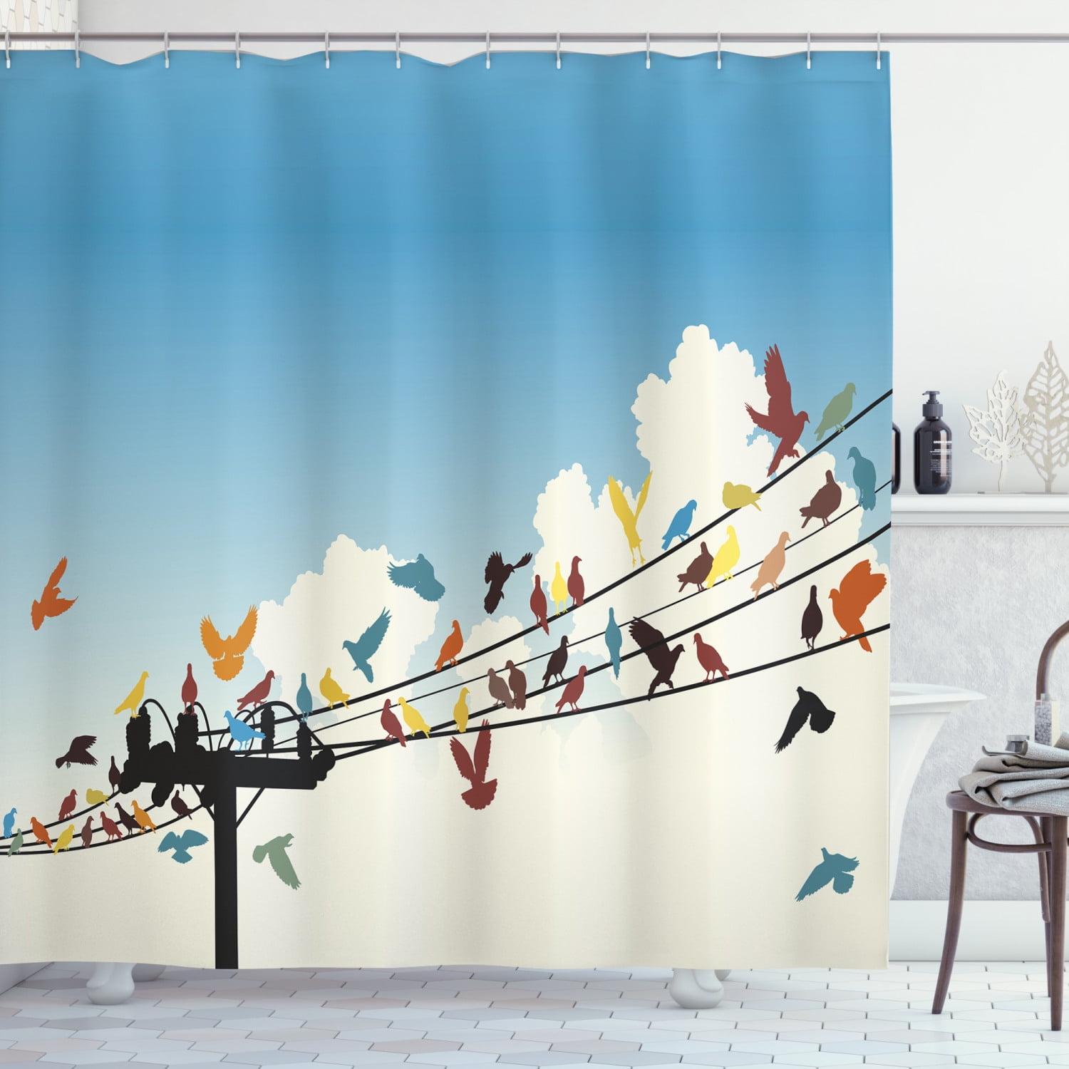 Multicolor Bird Silhouettes Waterproof Fabric Shower Curtain