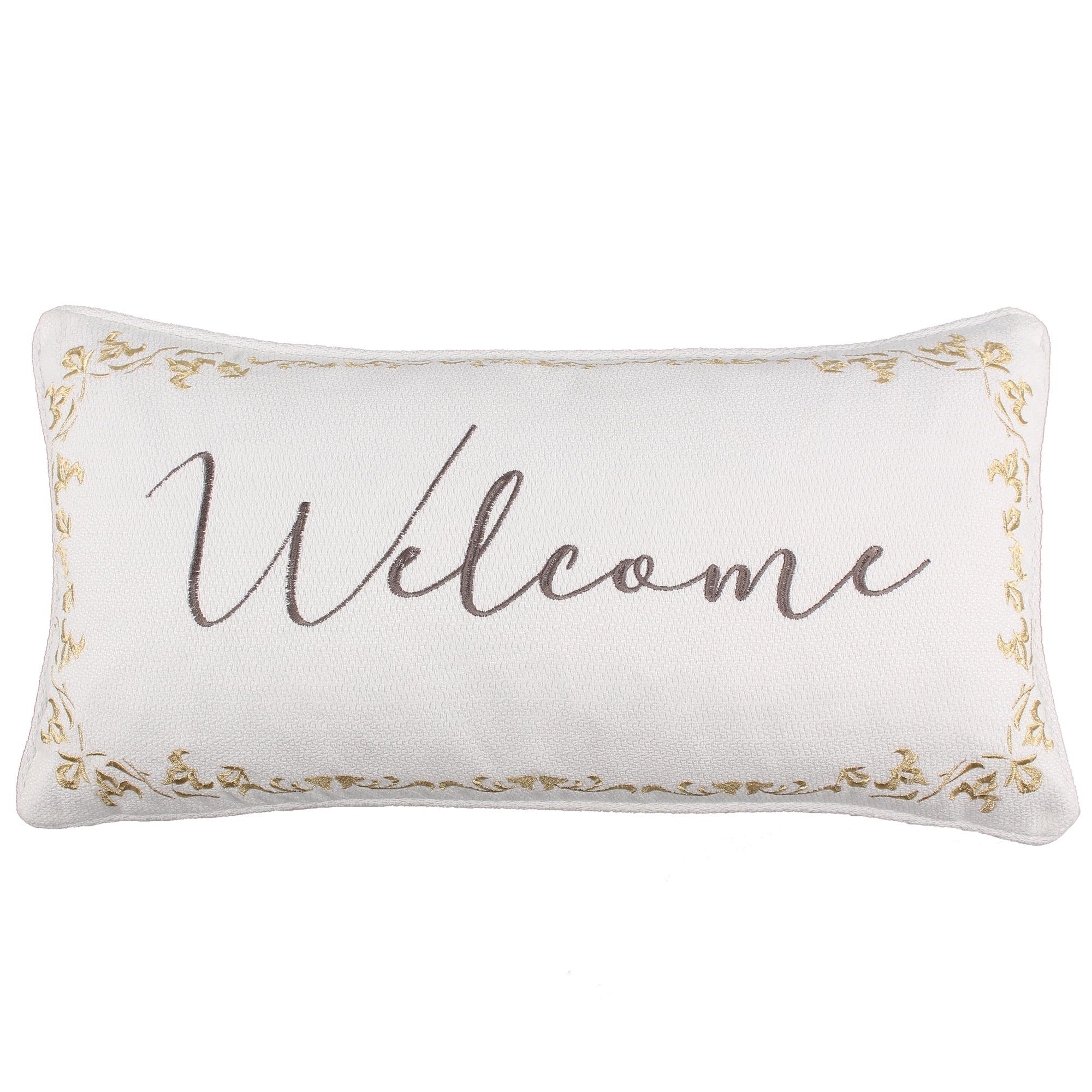 Cosima Embroidered Beige Welcome Decorative Pillow