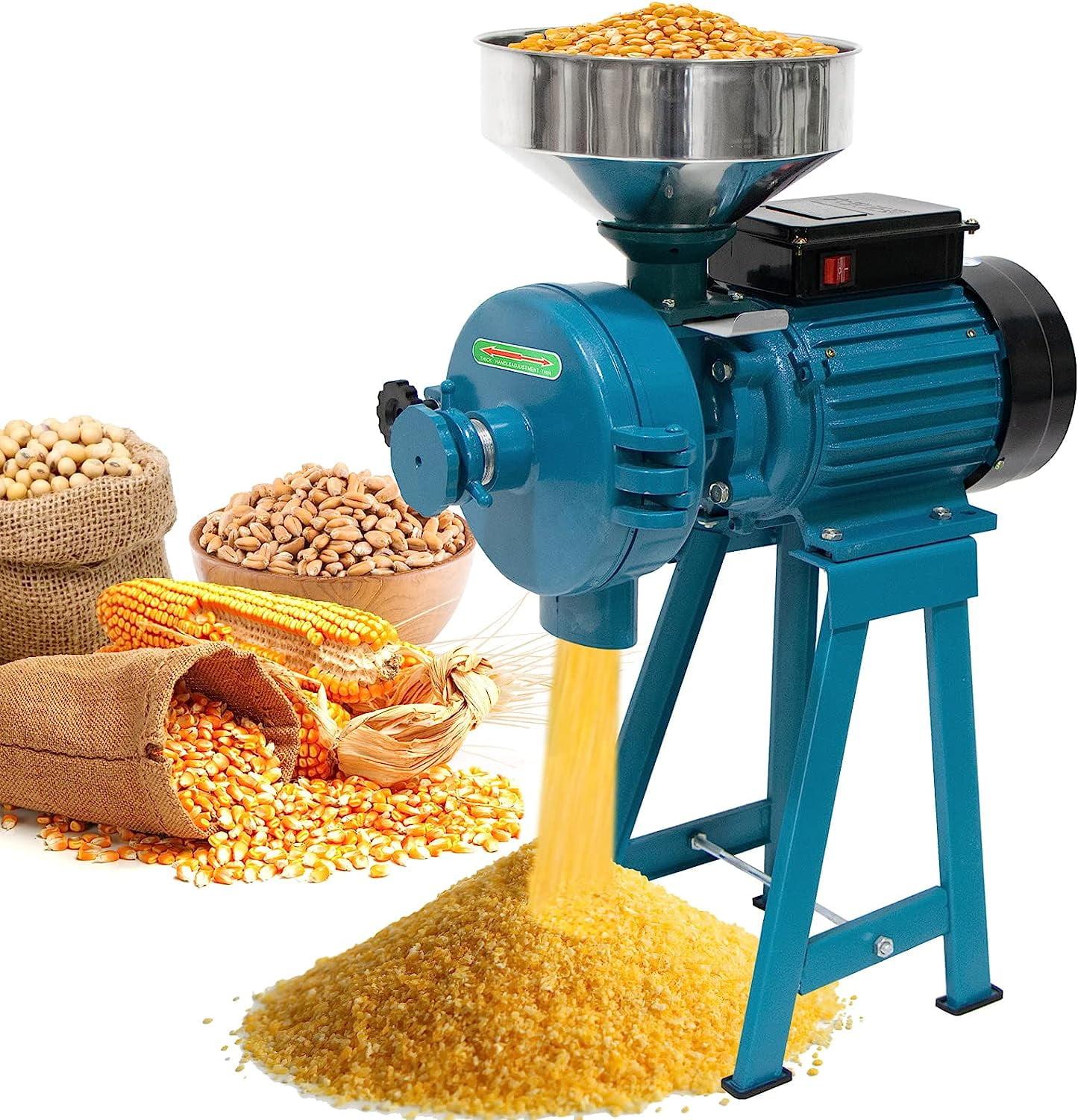 Grain Mills, Upgraded 3000W Wet Dry Cereals Grinder Electric Grain Grinder Corn Mill Heavy Duty 110V Commercial Grain Grinder Machine With Funnel