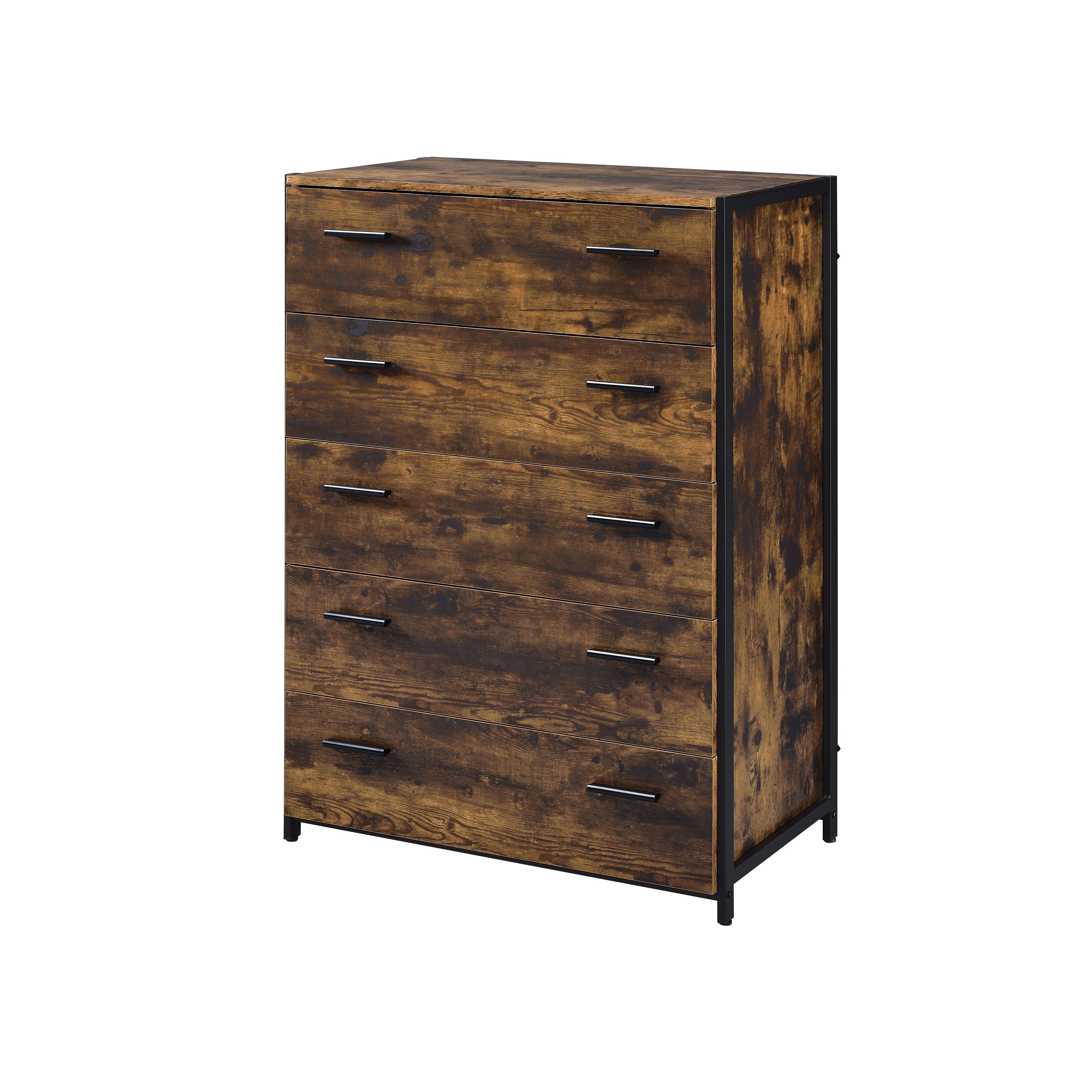 Industrial Black 48" Vertical Wood & Metal Chest with 5 Drawers