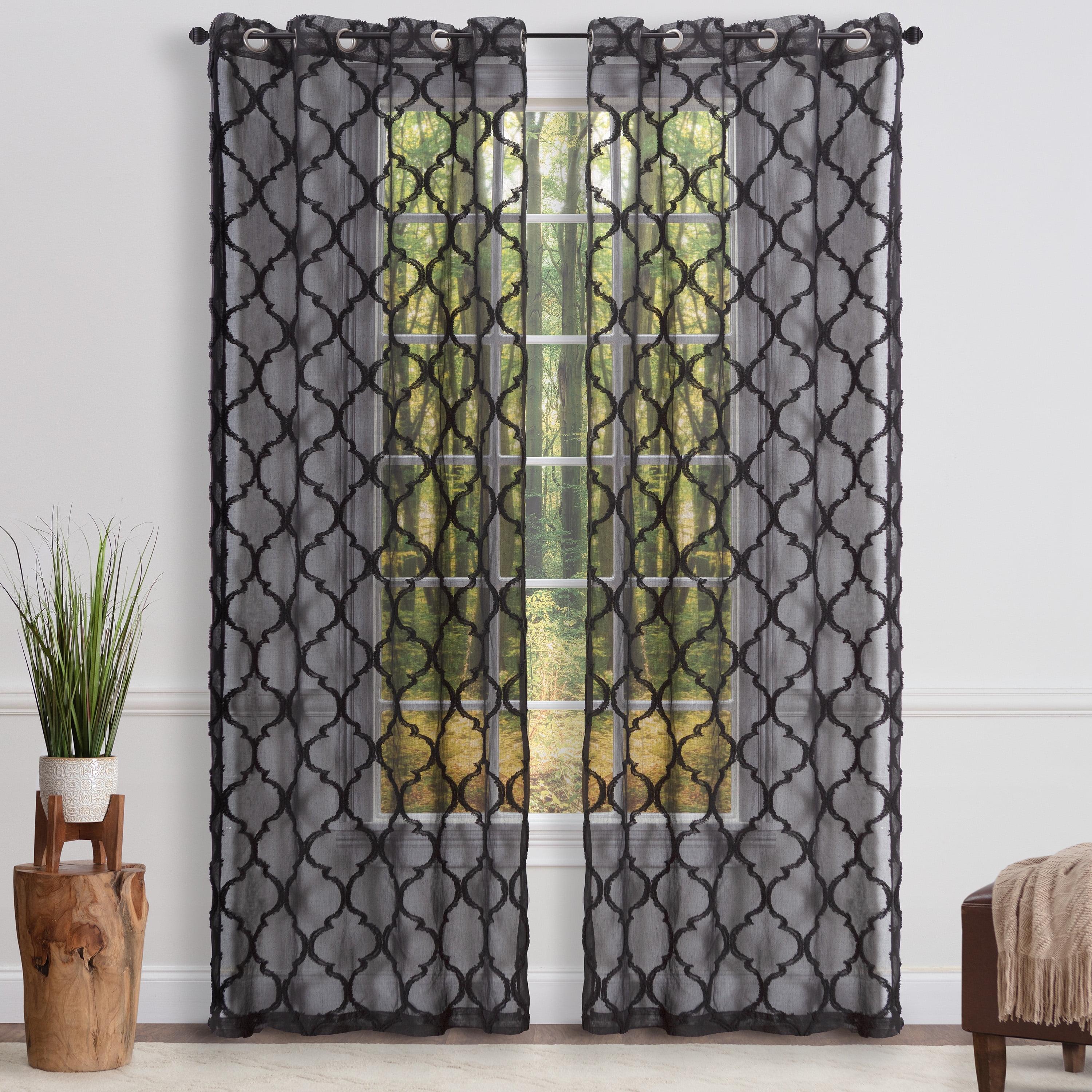 Black Sheer Moroccan Embroidered Grommet Window Panels