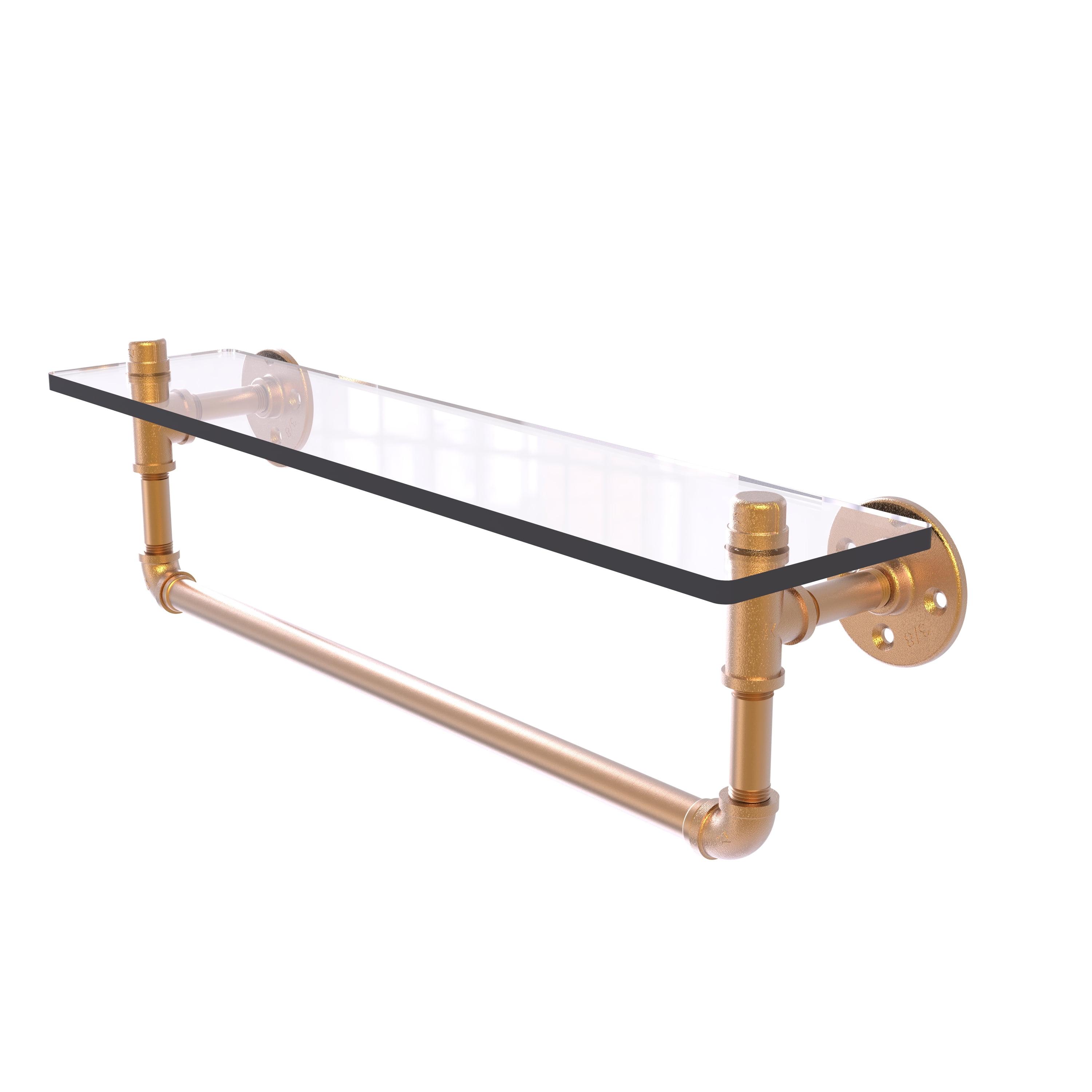 Industrial Brushed Bronze 22'' Wall-Mounted Glass Shelf with Towel Bar