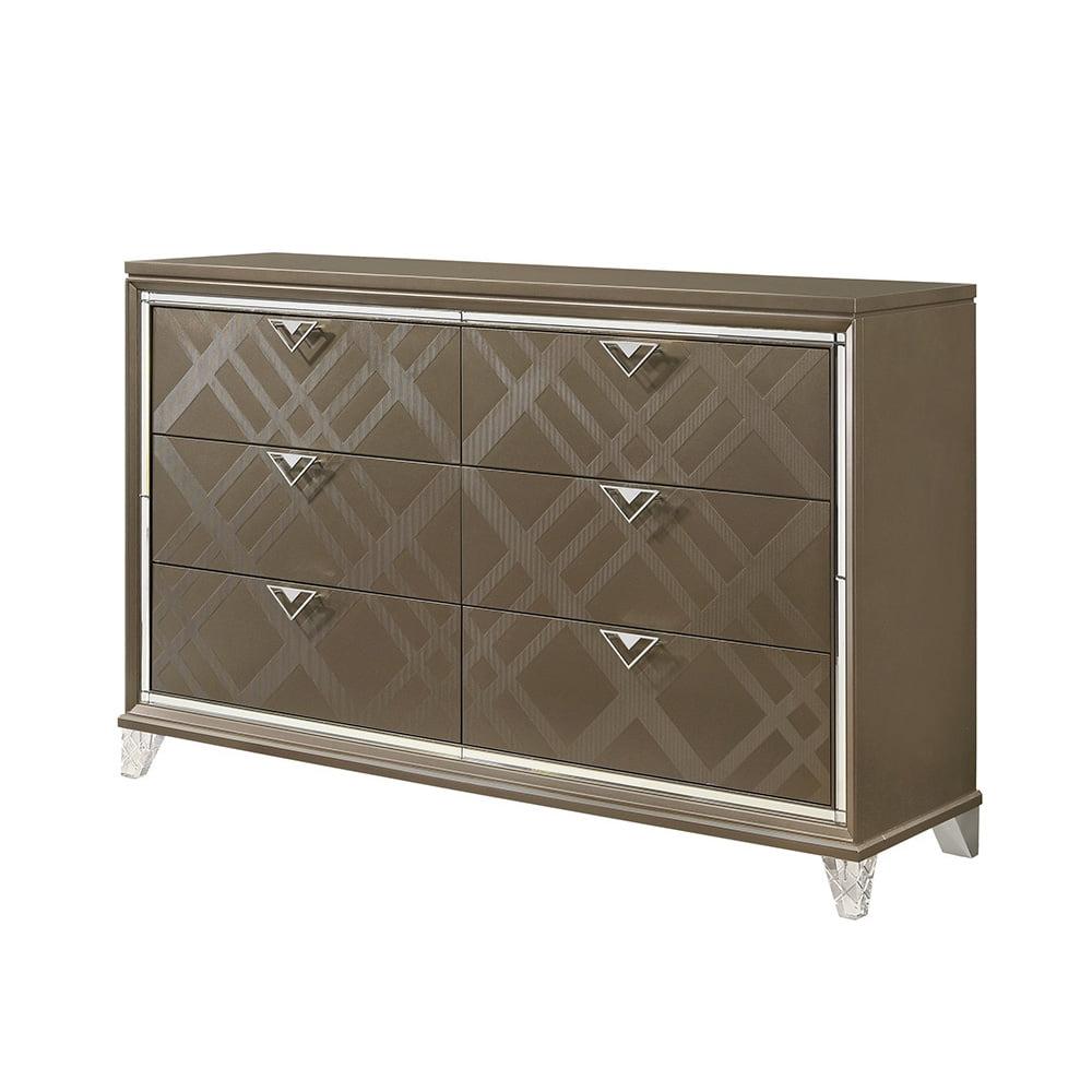 Skylar Dark Champagne 68" Glam Dresser with Mirrored Trim