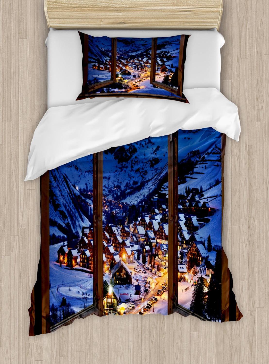 Twin Size Winter Landscape Microfiber Duvet Cover Set