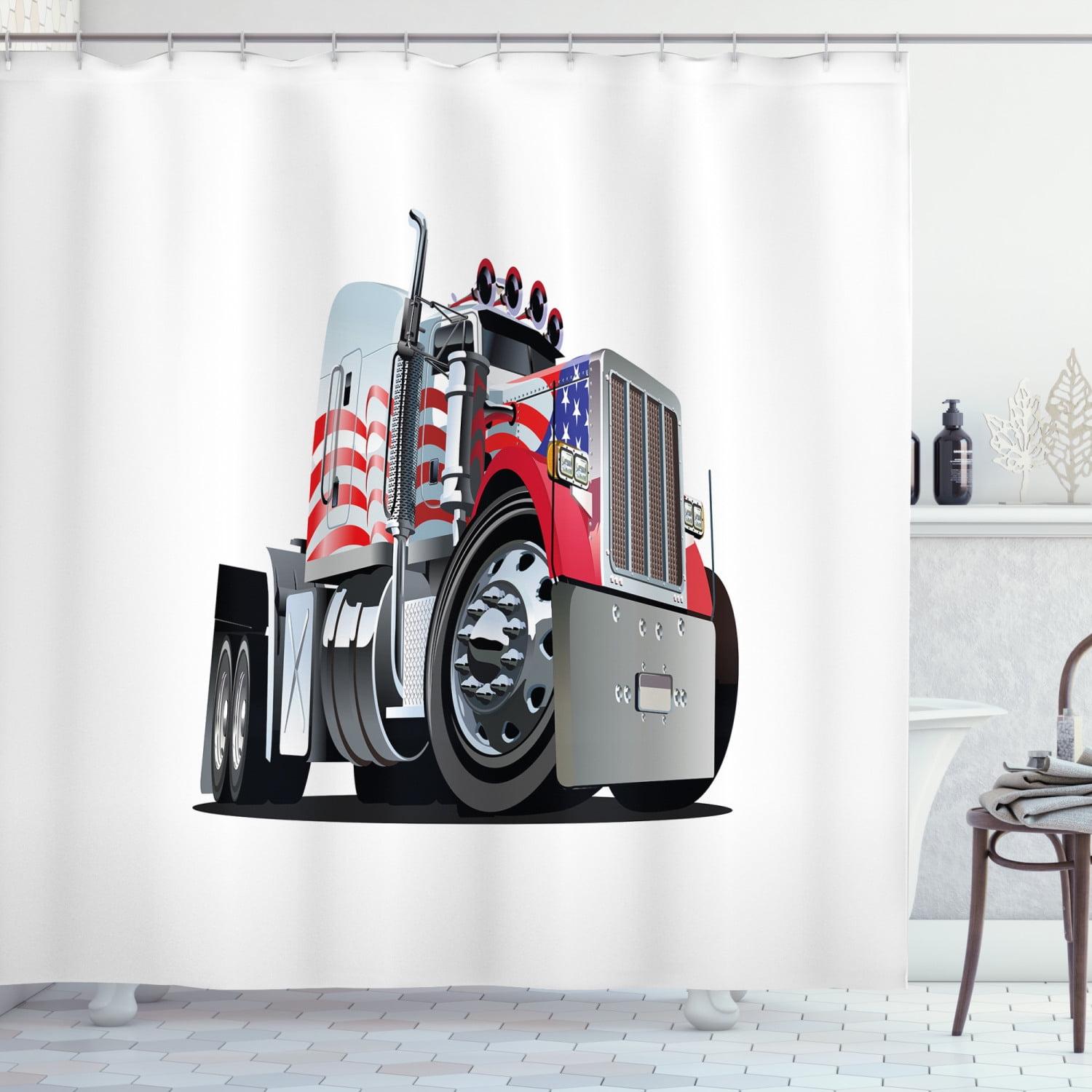 East Urban Home Truck Shower Curtain American Flag Motif Hood Red White Blue