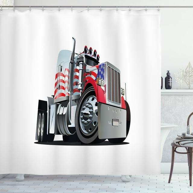 East Urban Home East Urban Home Truck Shower Curtain American Flag Motif Hood Red White Blue