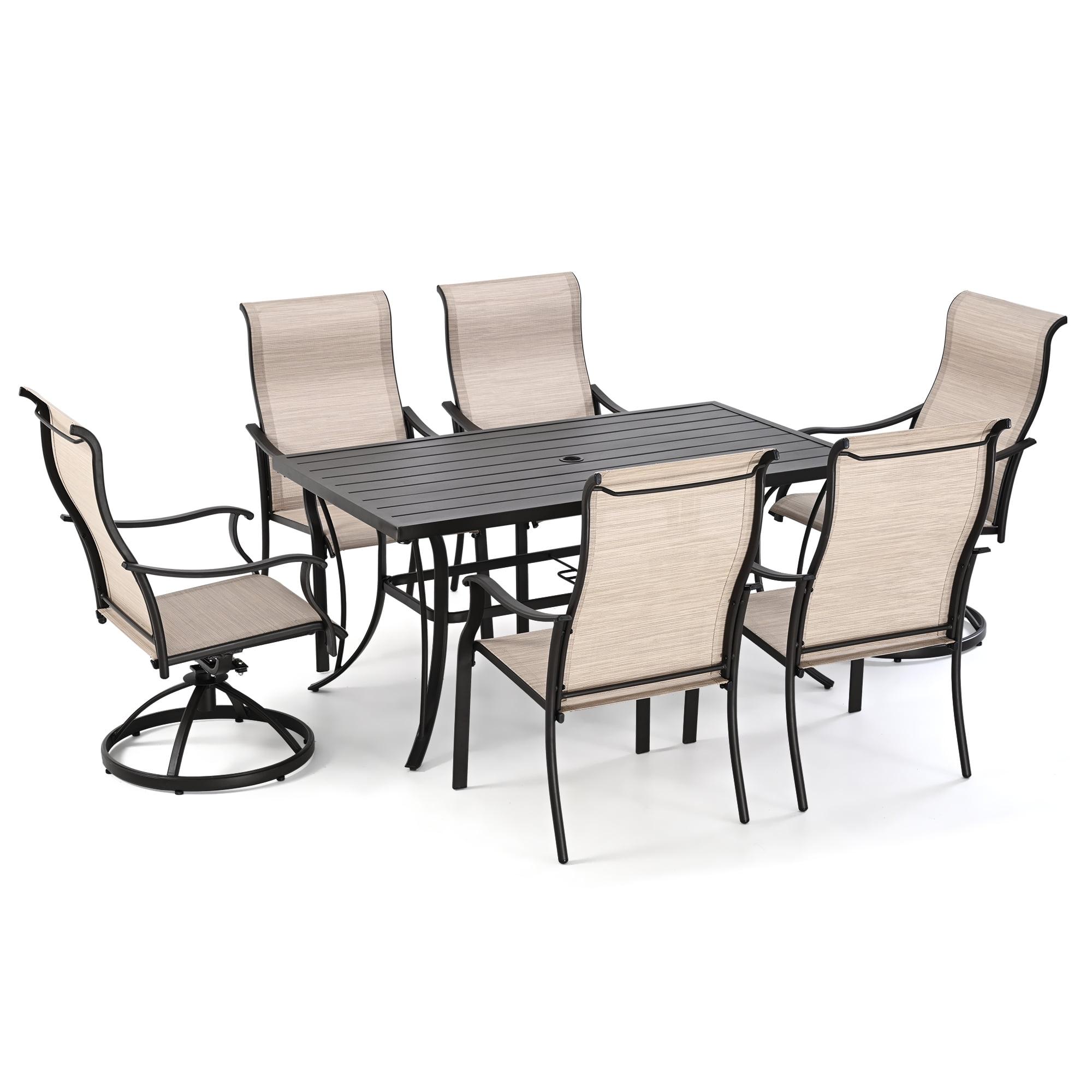 Brown 7-Piece Iron Patio Dining Set with Textilene Chairs