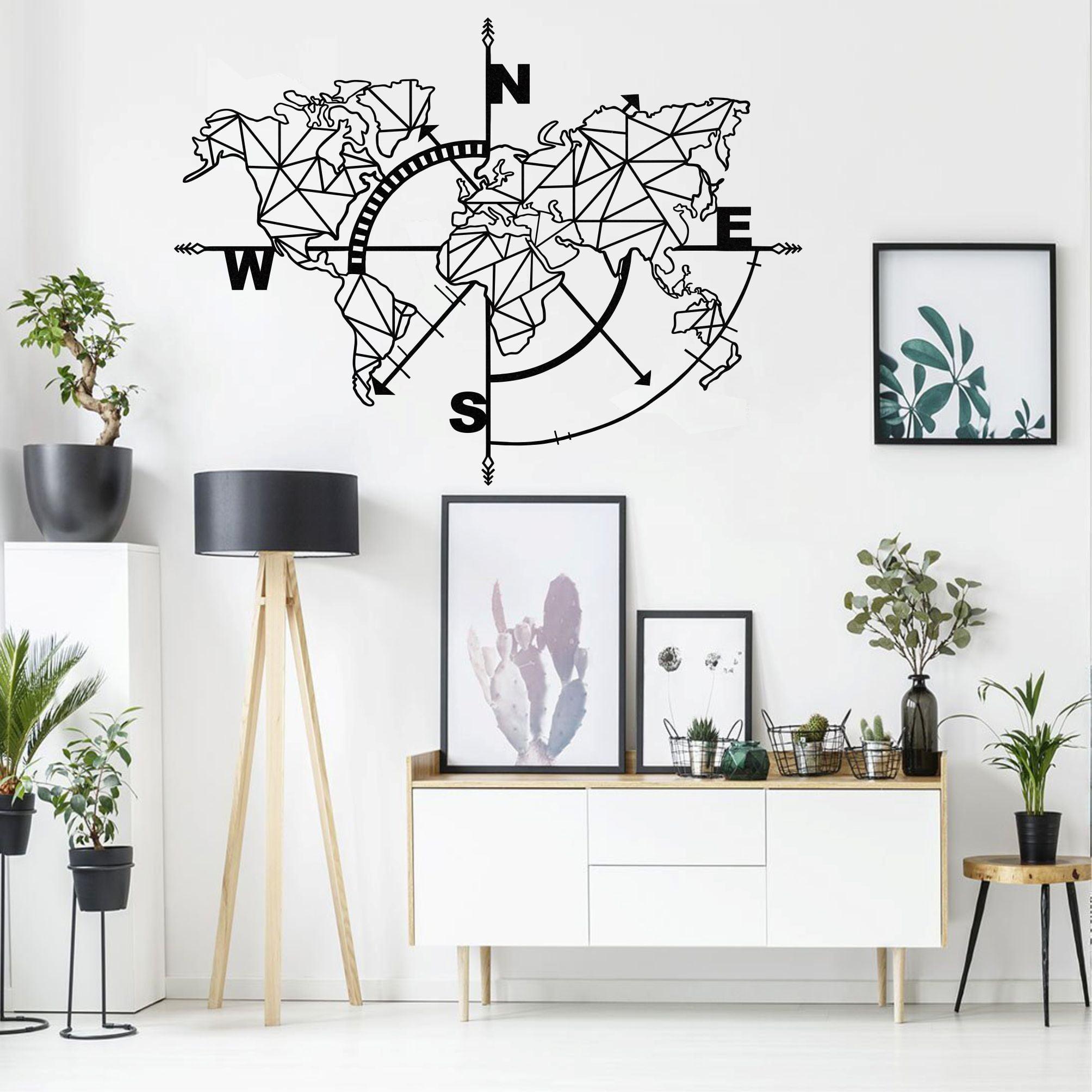 Geometric Black Metal World Map Wall Art Sculpture 39" x 30"