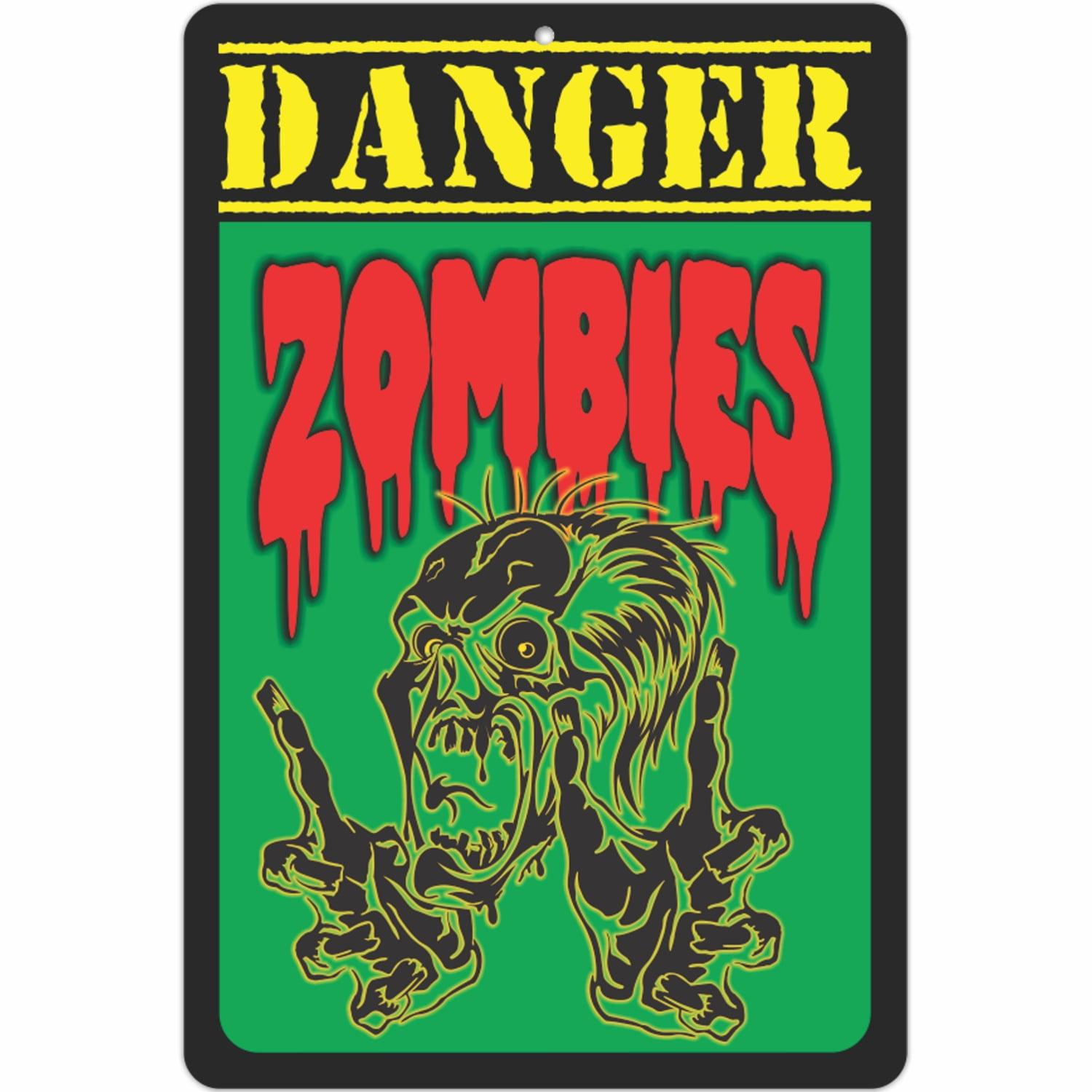 Danger Zombies Green and Red Aluminum Sign