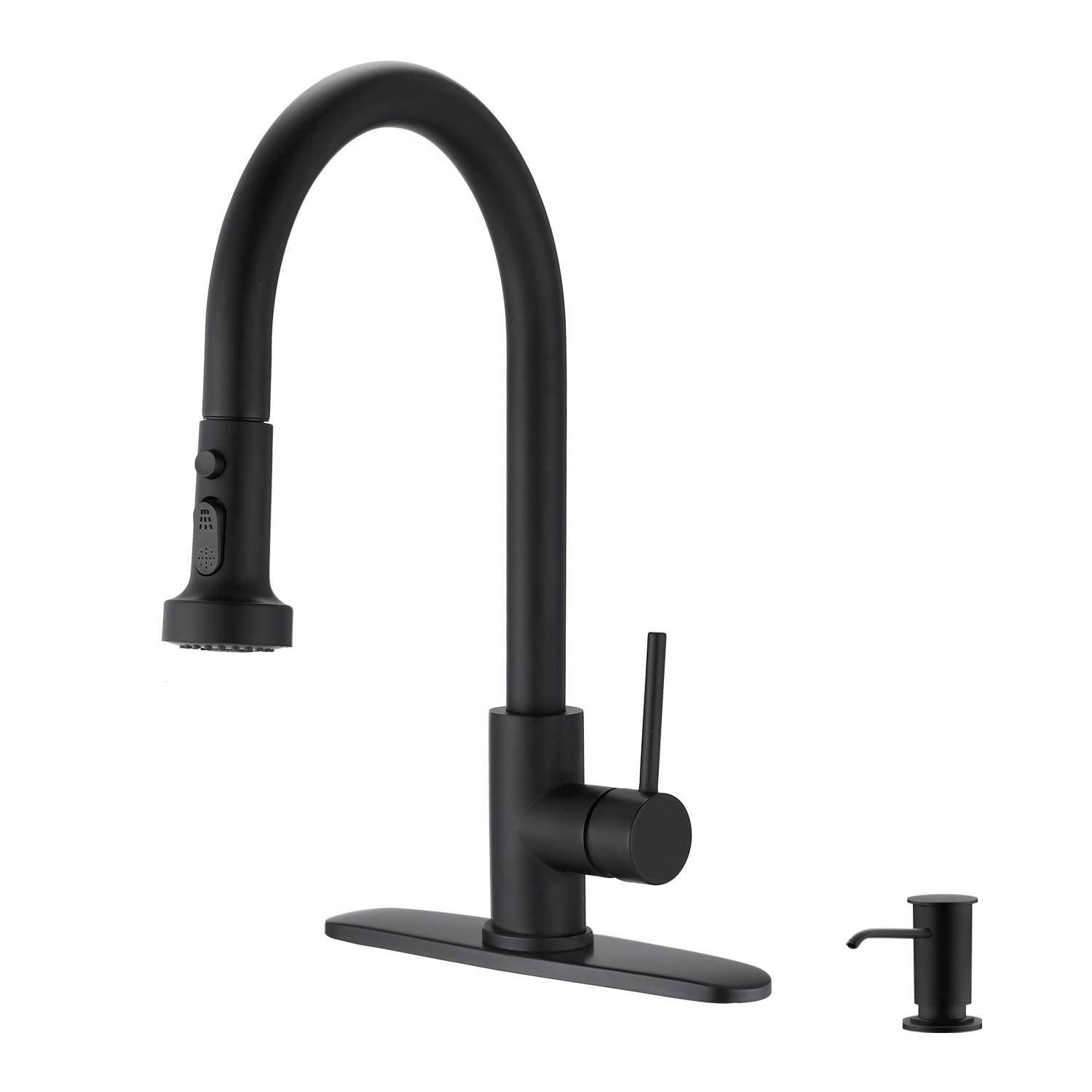 Matte Black Stainless Steel Pull Down Kitchen Faucet with Soap Dispenser