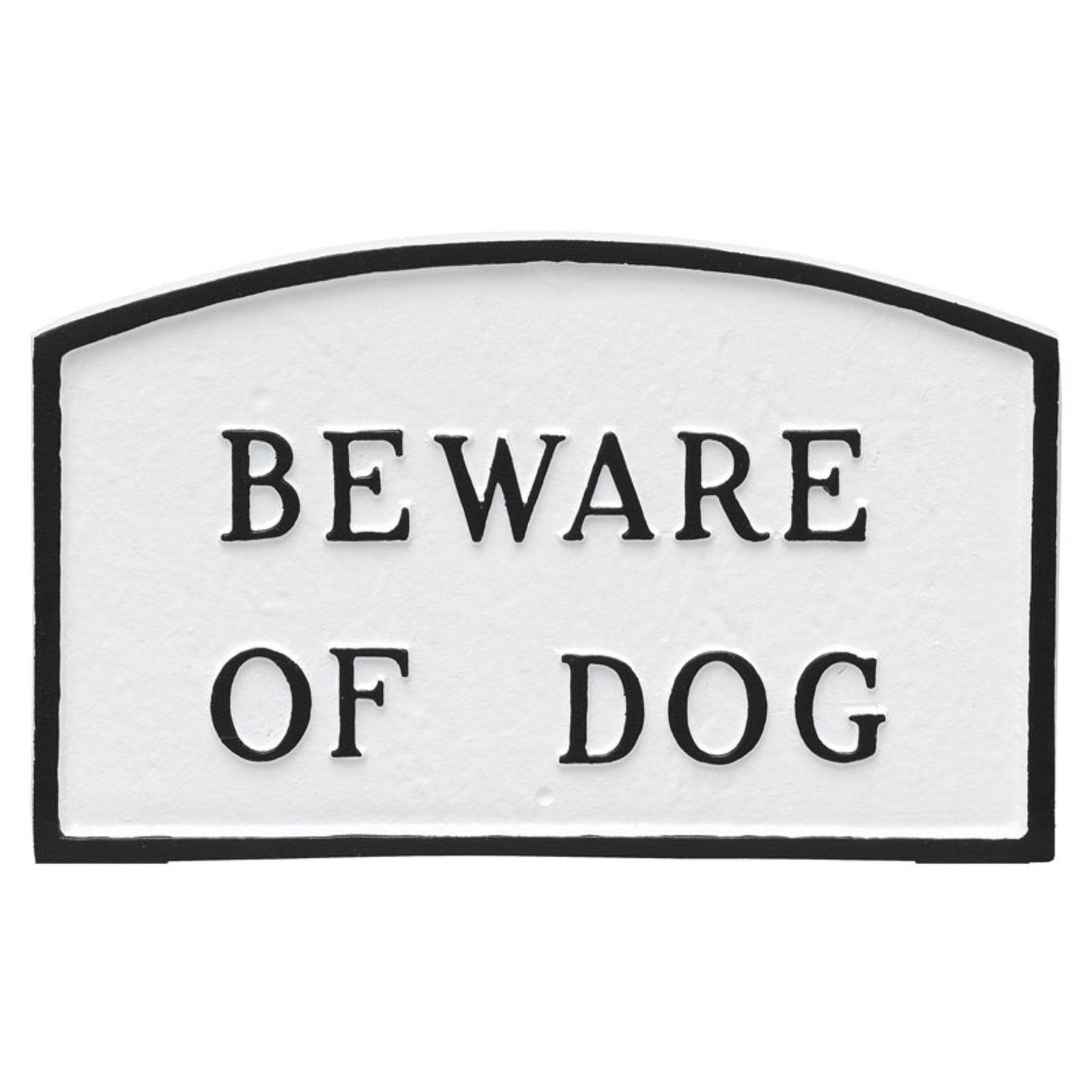 Small White and Black Metal Beware of Dog Plaque