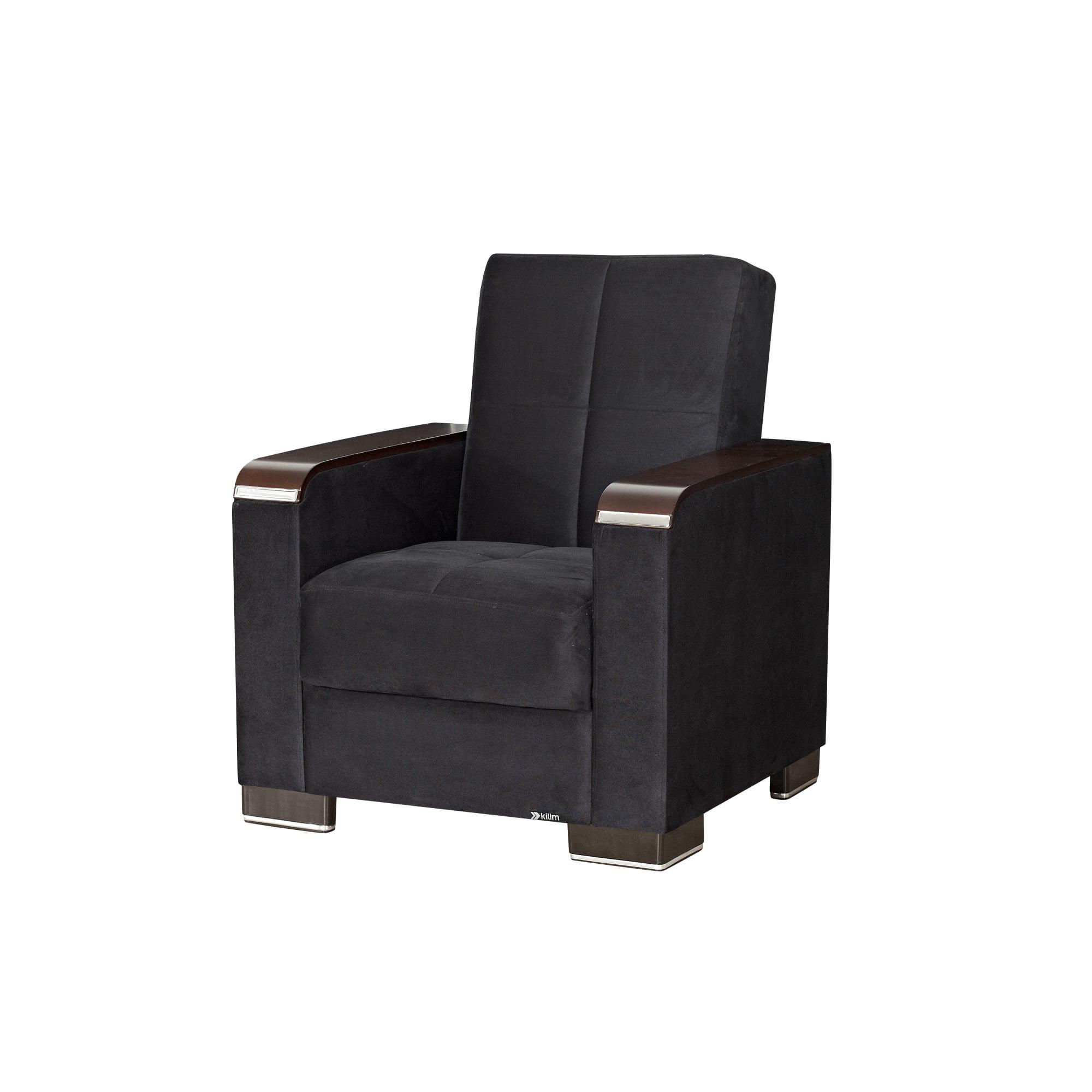 Modern Black Microfiber Armchair with Hidden Storage