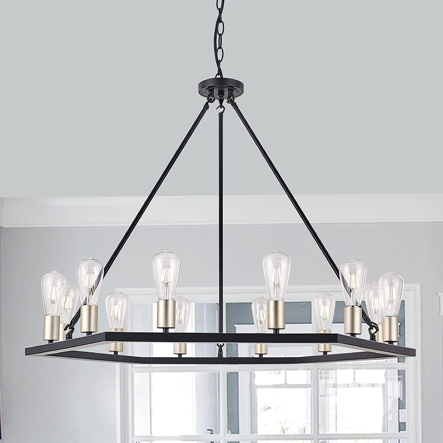 Classic Black and Brass 12-Light Candle Chandelier