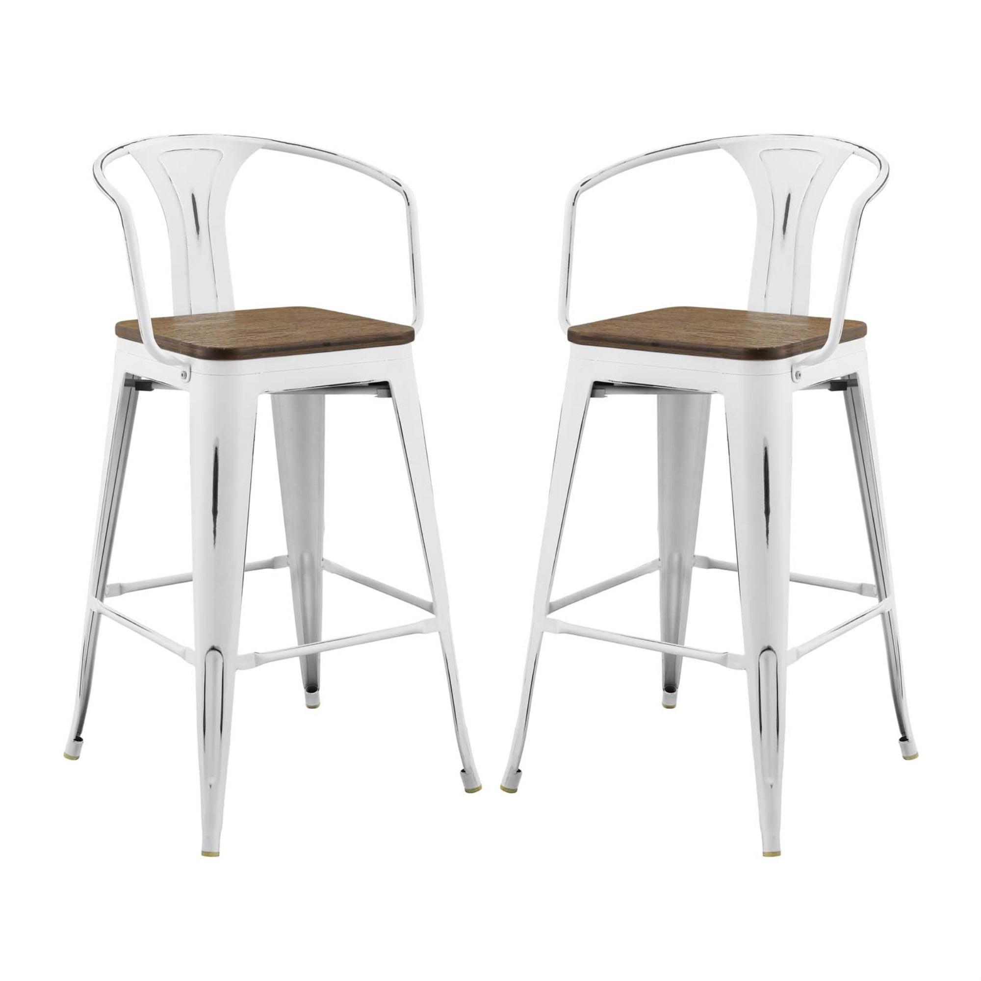 Promenade Vintage White Metal and Bamboo 41" Bar Stool Set