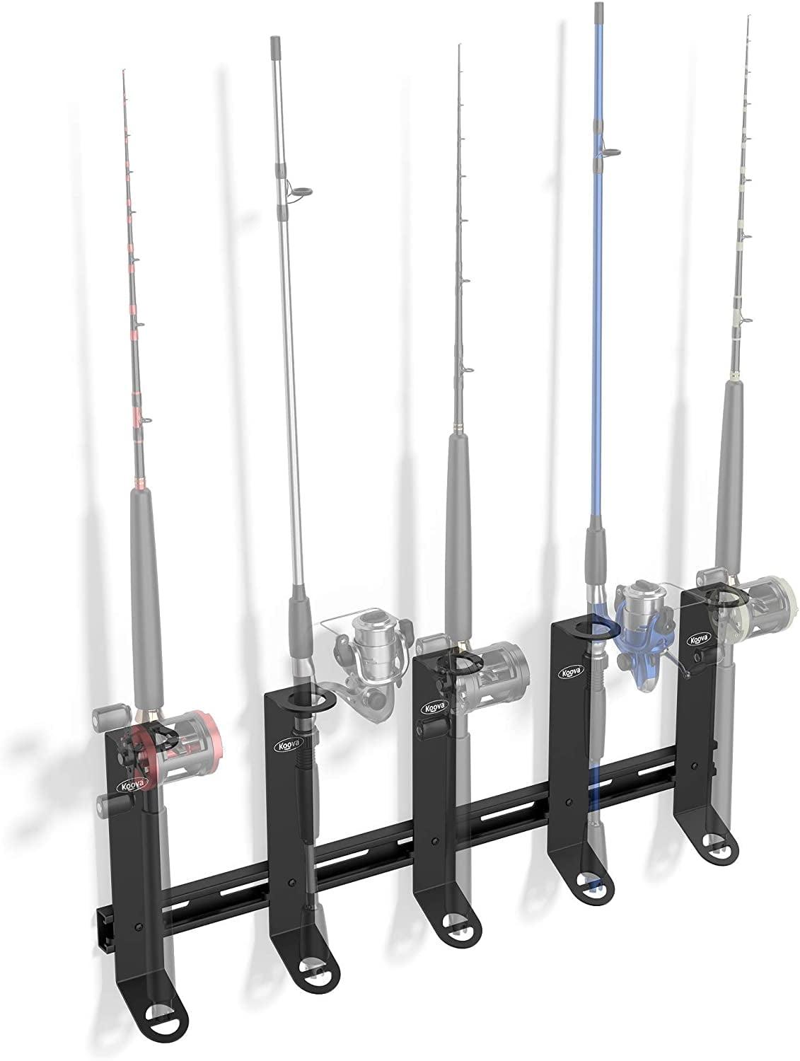 Black Steel Wall-Mounted Fishing Rod Holder and Organizer