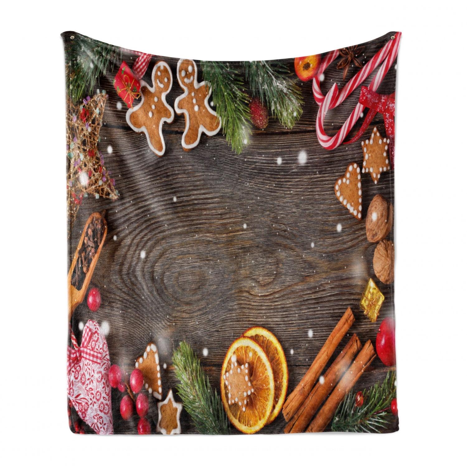 Ambesonne Gingerbread Man Fleece Throw Blanket Spices Biscuits Multicolor