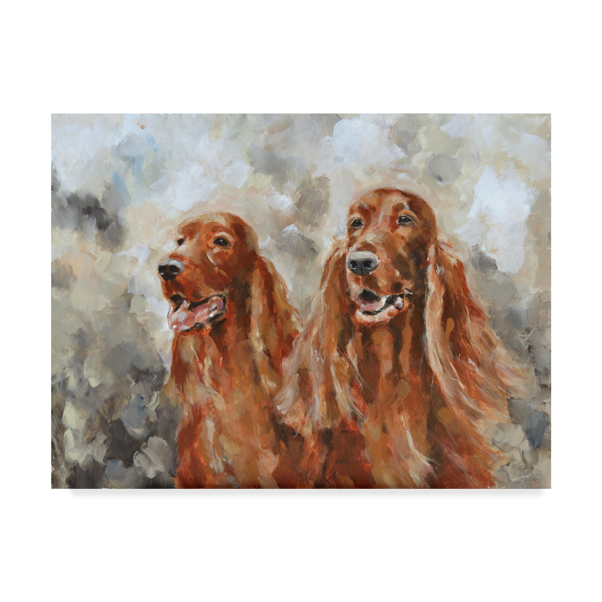 Modern Abstract Canvas Art with Two Brown Dogs