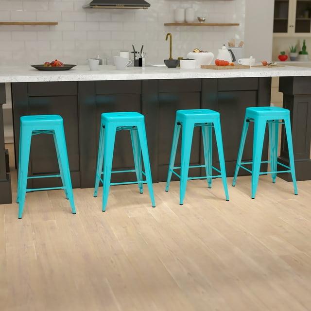 Emma and Oliver 4 Pack 30" High Metal Indoor Bar Stool - Stackable Stool, Teal