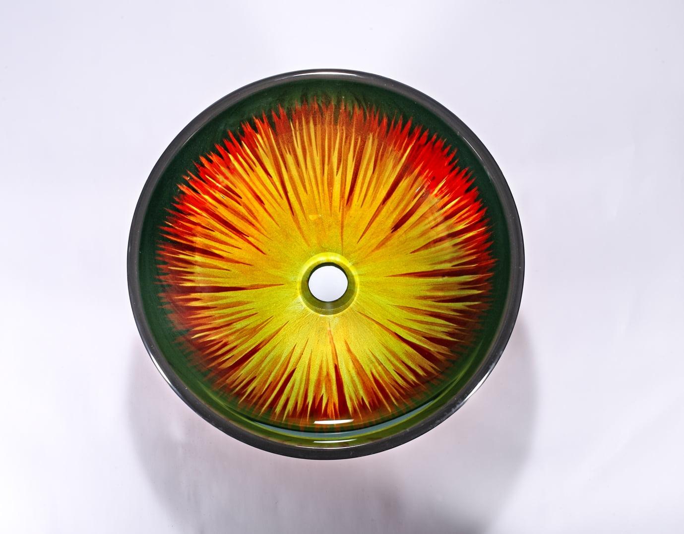 20'' Fiery Red and Black Glass Circular Bathroom Sink