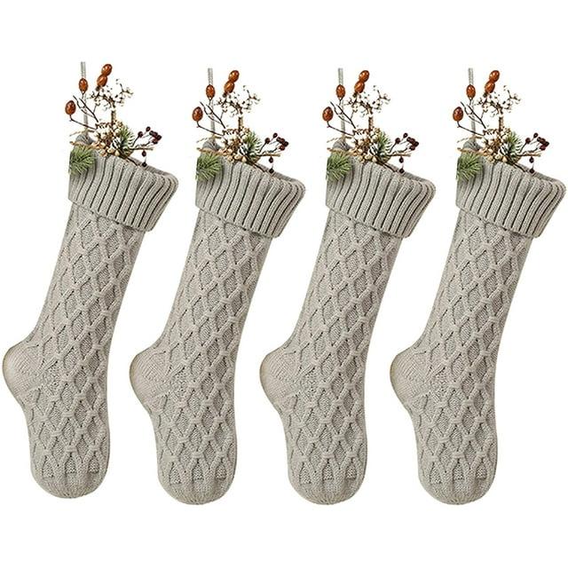 Cable Christmas Stockings, Large Size Fireplace Hanging Stockings for Christmas tions (Large/18in, Grey 4 Pack)