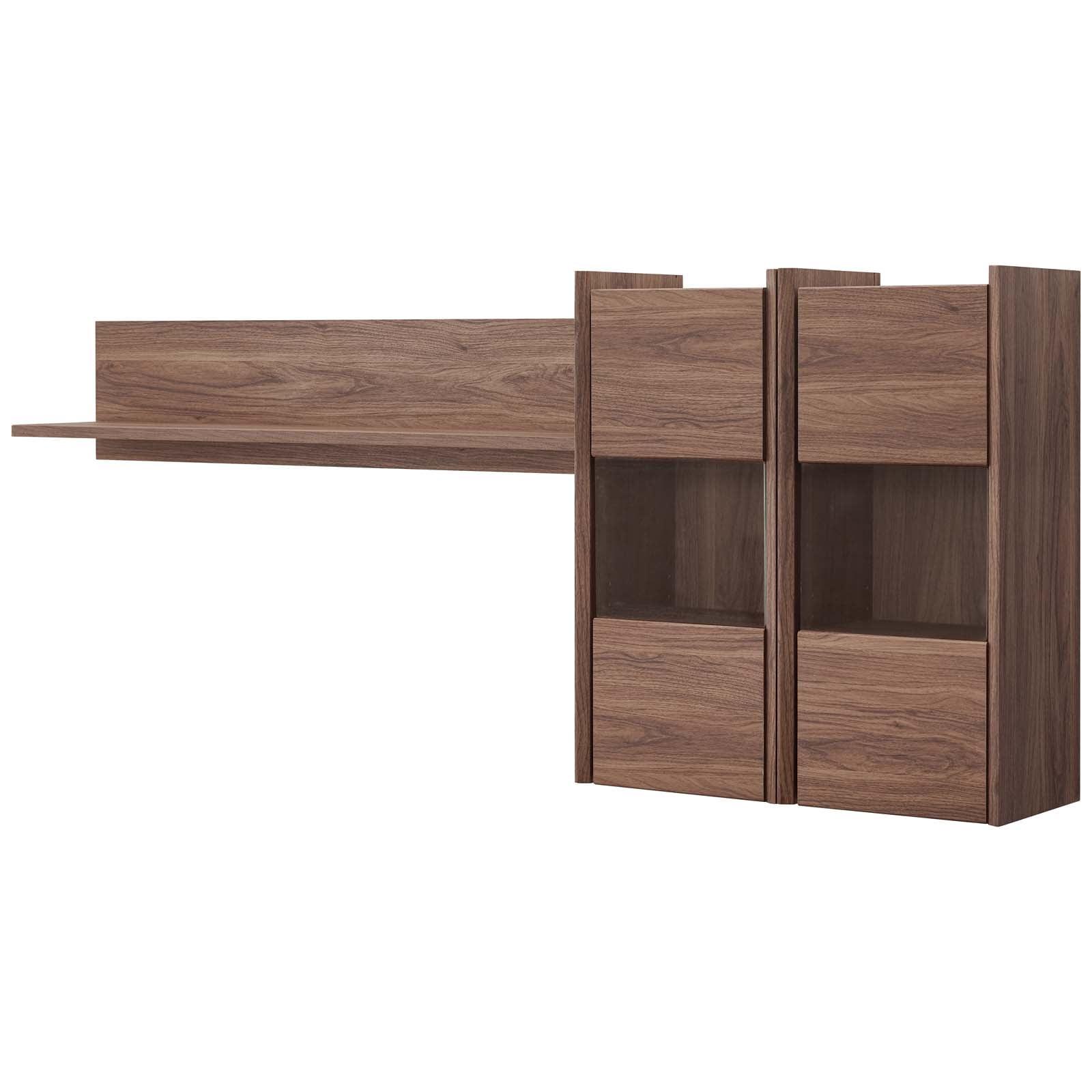 Visionary Mid-Century Walnut Wall Mounted Shelf Unit