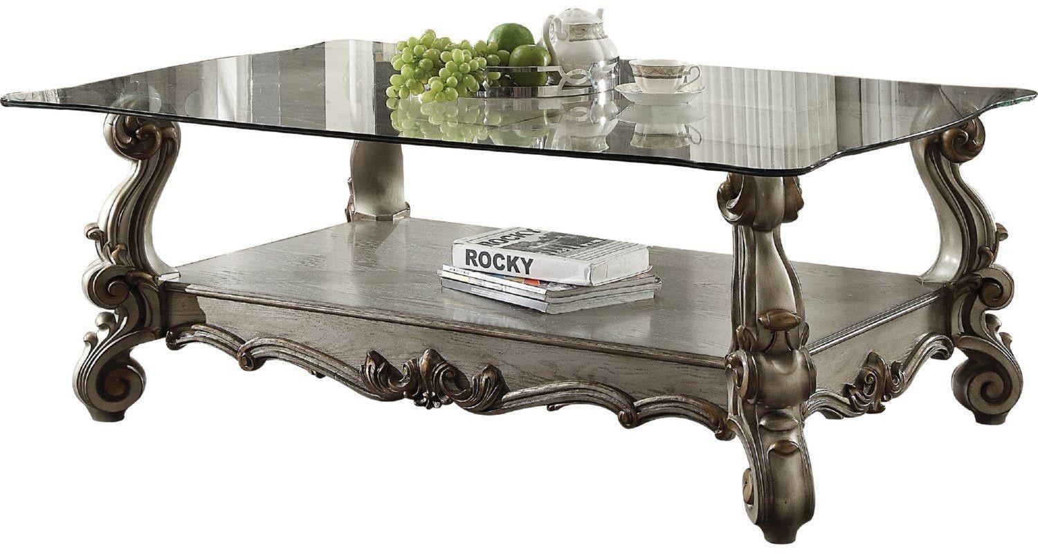 Antique Platinum & Clear Glass Rectangular Coffee Table with Storage